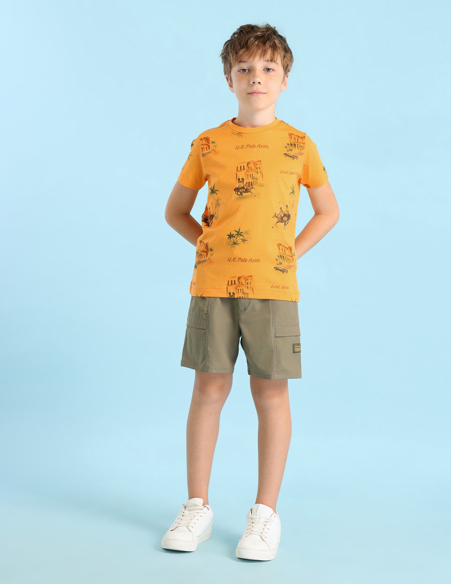 Boys Brand Printed Regular Fit T-Shirt Orange - U.S. POLO ASSN. | Large