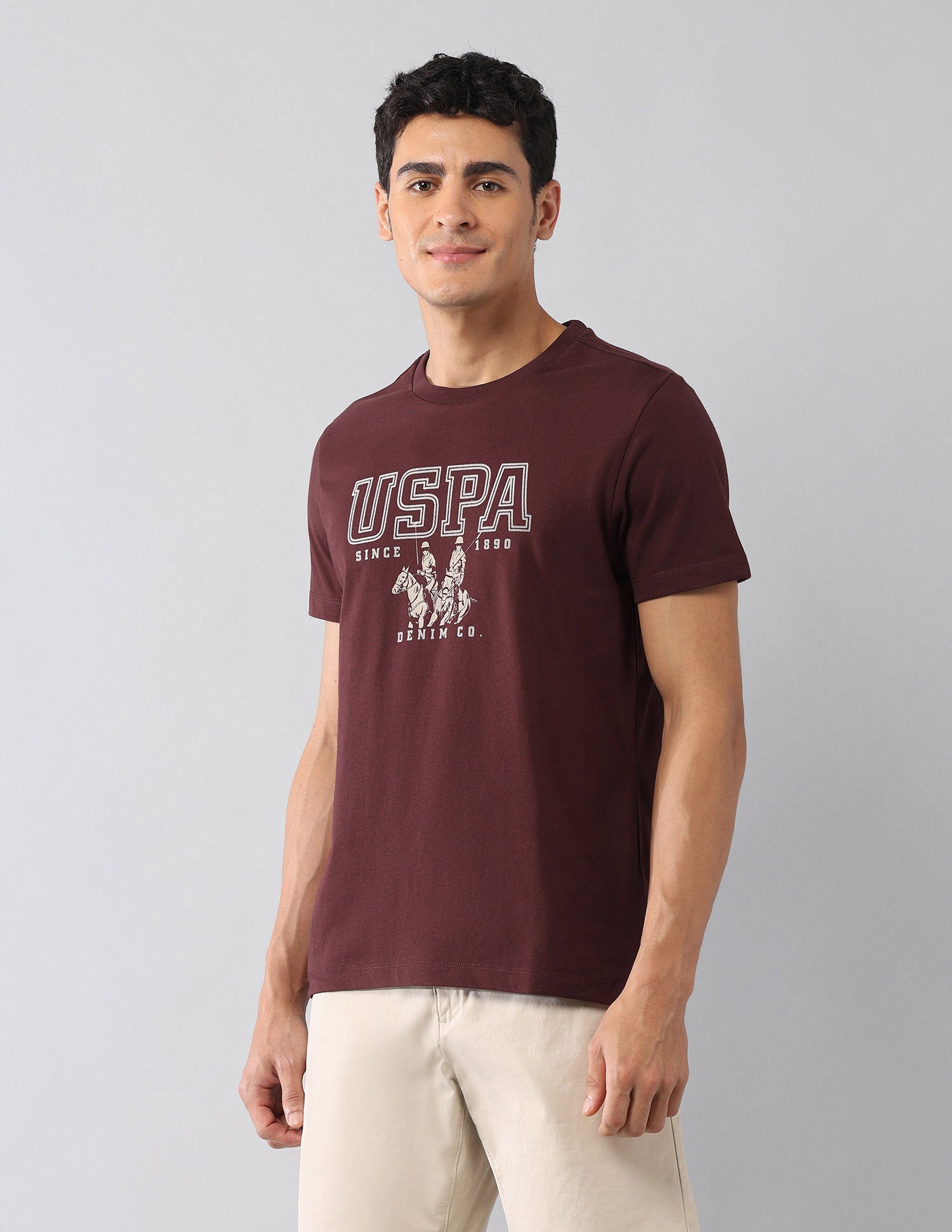 Brand Printed Muscle Fit Colligiate T-Shirt Wine - U.S. Polo Assn. India | Large