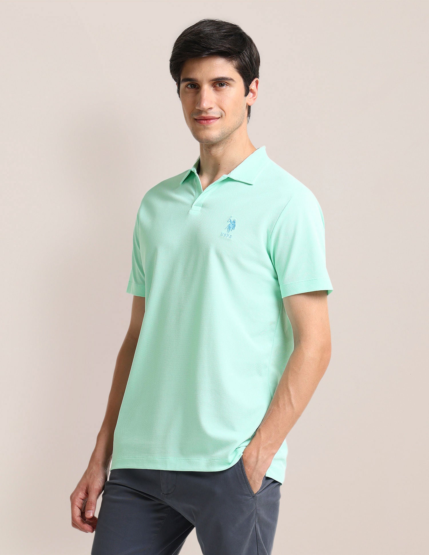 Open Placket Slim Polo Shirt Light Green - U.S. Polo Assn. India | Large