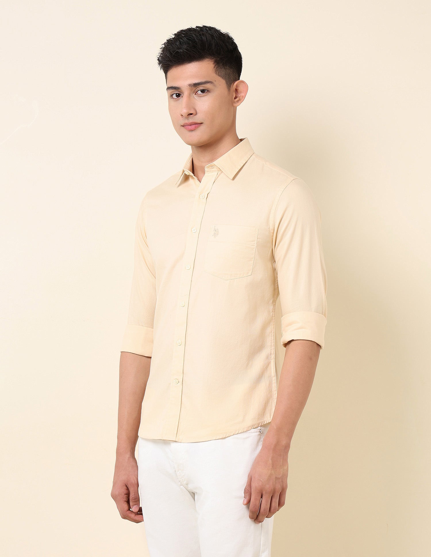 Solid Pure Cotton Shirt Yellow - U.S. Polo Assn. India | Large