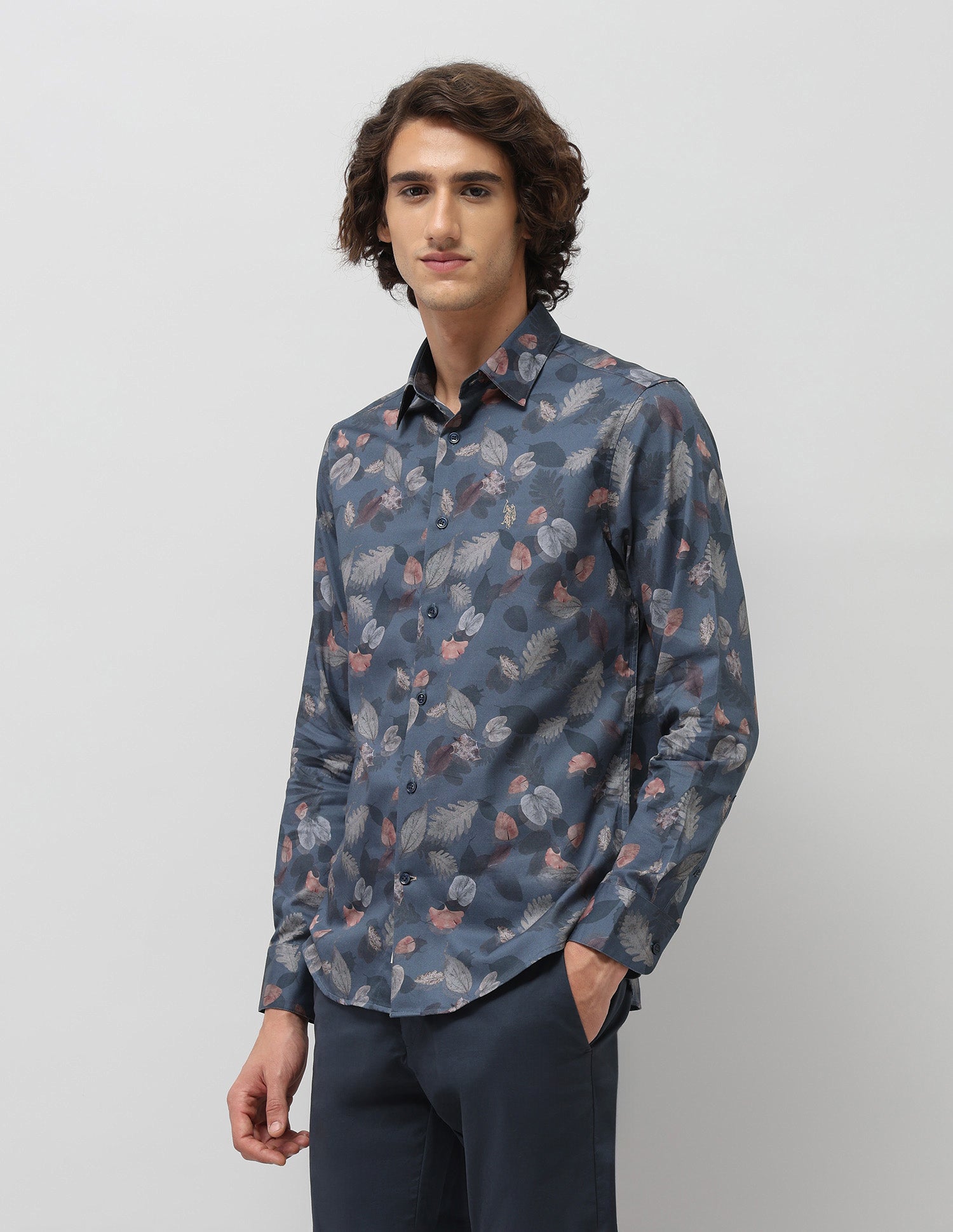 Pure Cotton Tropical Printed Shirt Blue - U.S. POLO ASSN. | Large