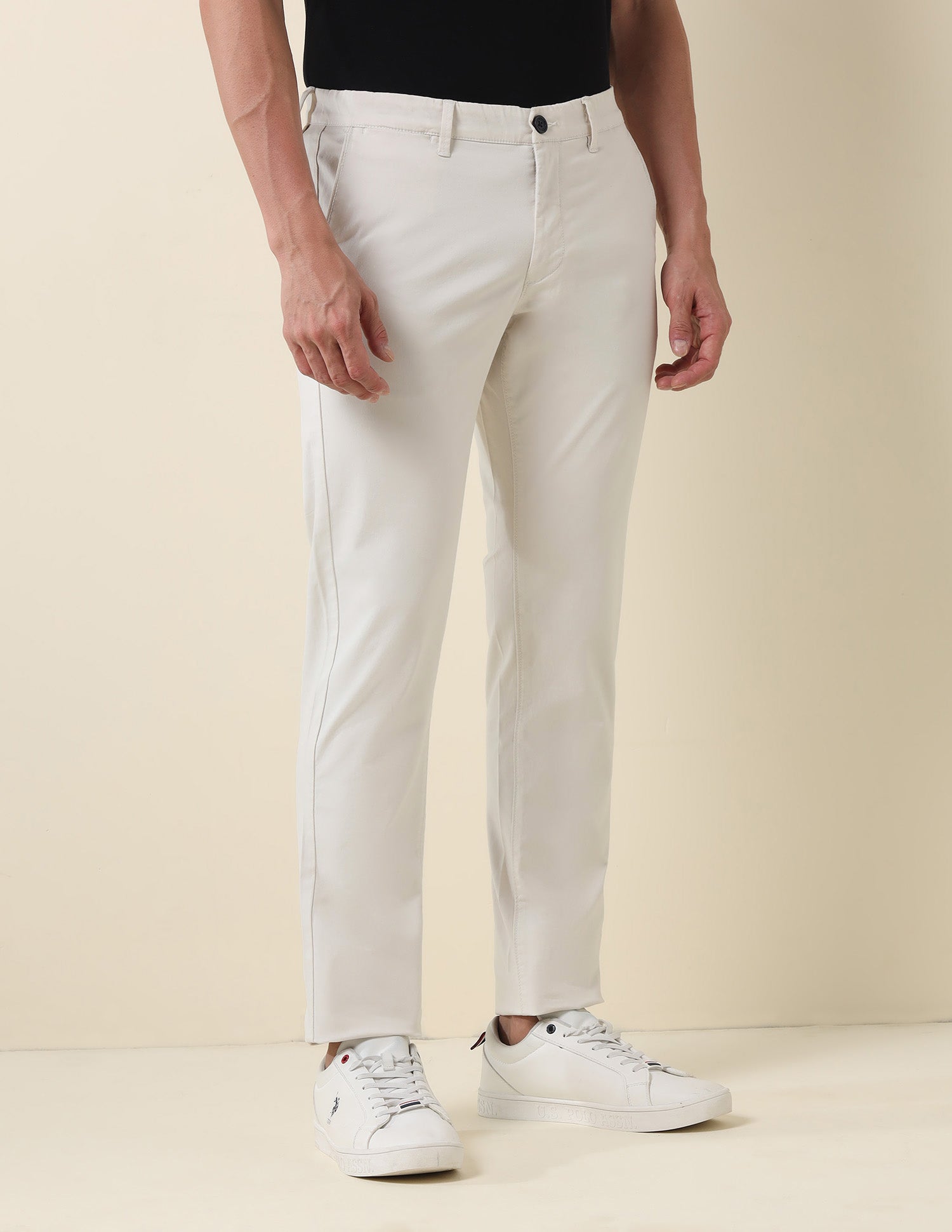 Denver Slim Fit Satin Trousers Ecru - U.S. POLO ASSN. | Large