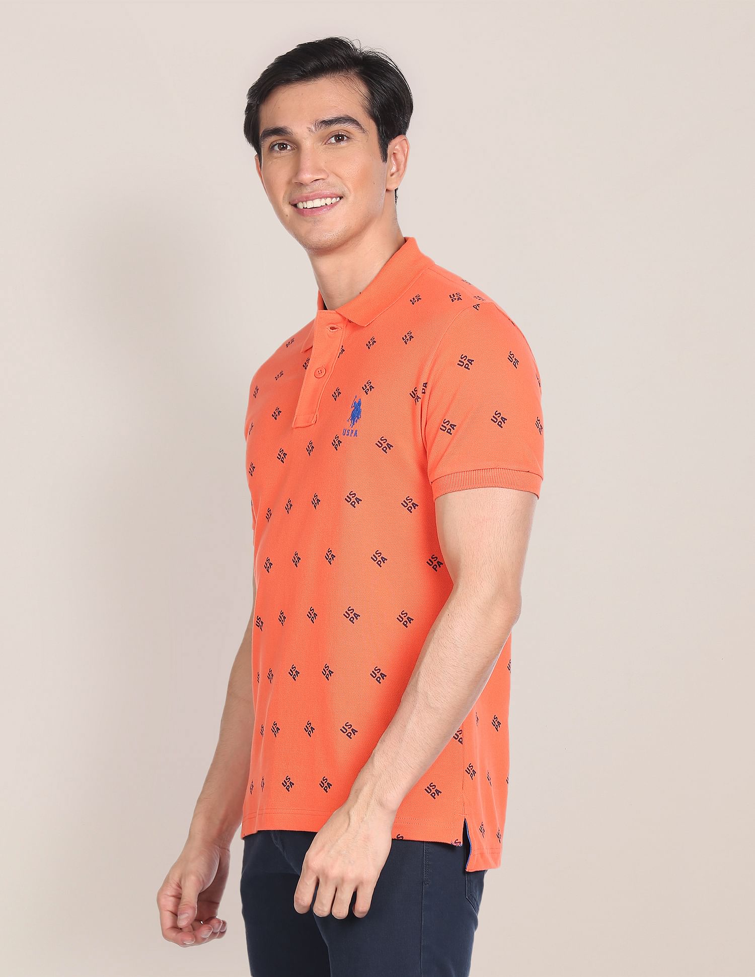 Geometric Brand Print Polo Shirt Orange - U.S. Polo Assn. India | Large