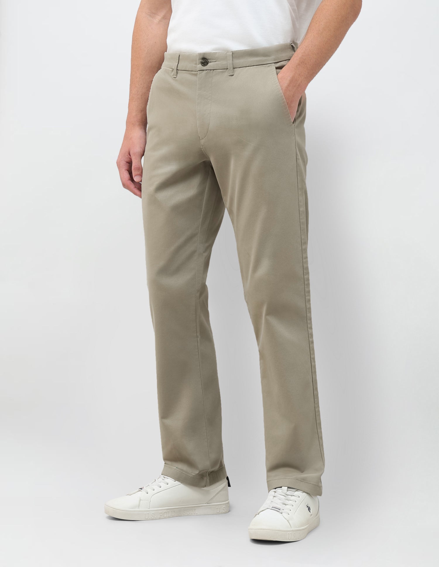Twill Riley Straight Fit Trousers Light Olive - U.S. Polo Assn. India | Large