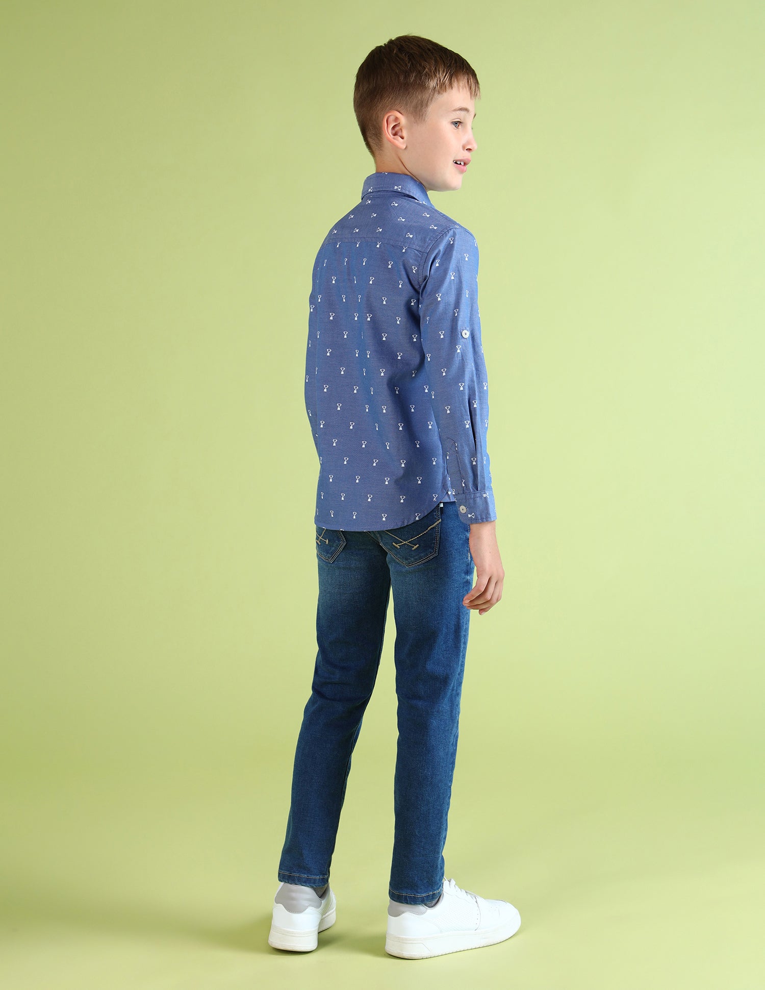 Boys All Over Printed Regular Fit Shirt Light Blue - U.S. Polo Assn. India | Large