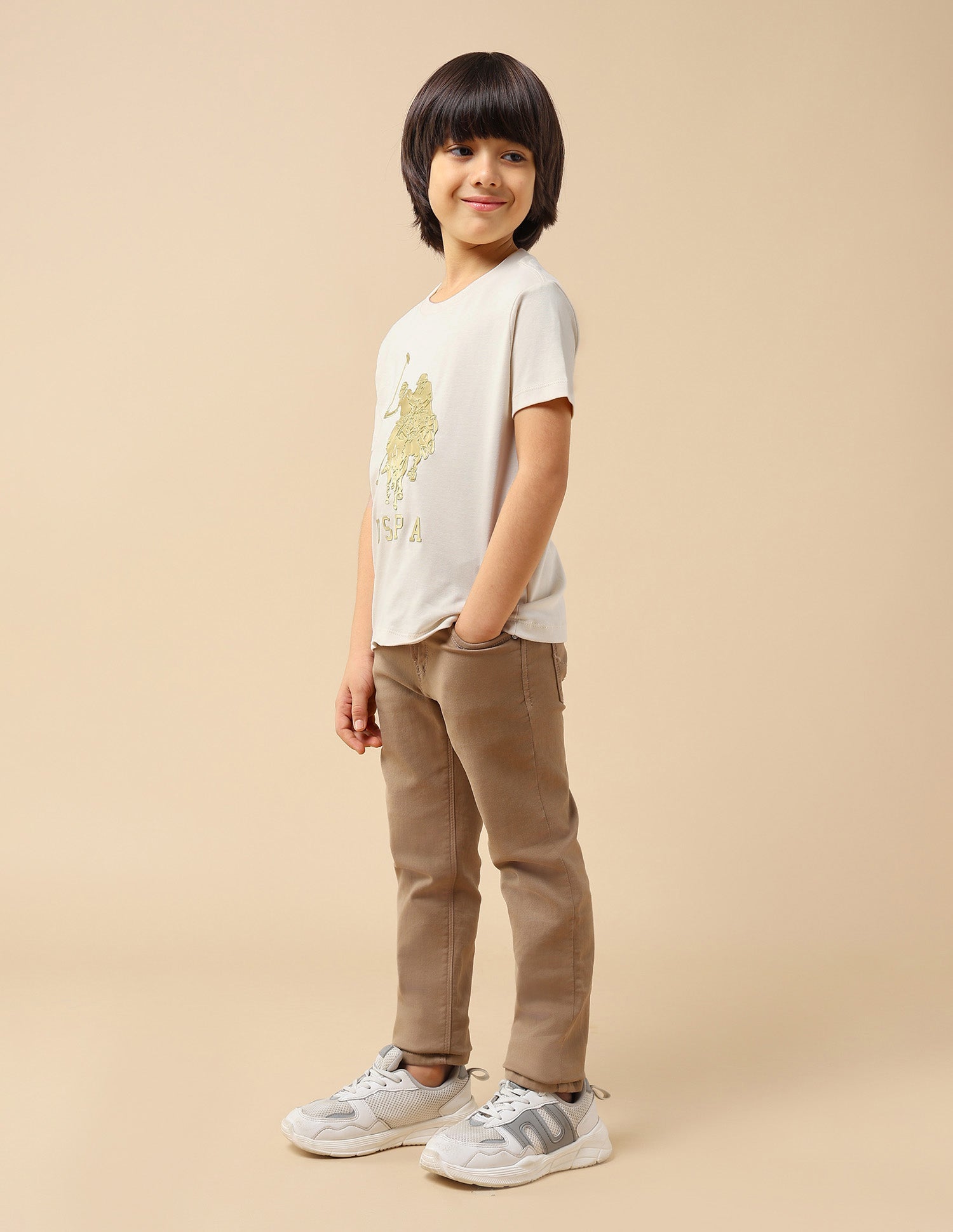 Boys Graphic Brand Embossed Regular Fit T-Shirt Off White - U.S. POLO ASSN. | Large