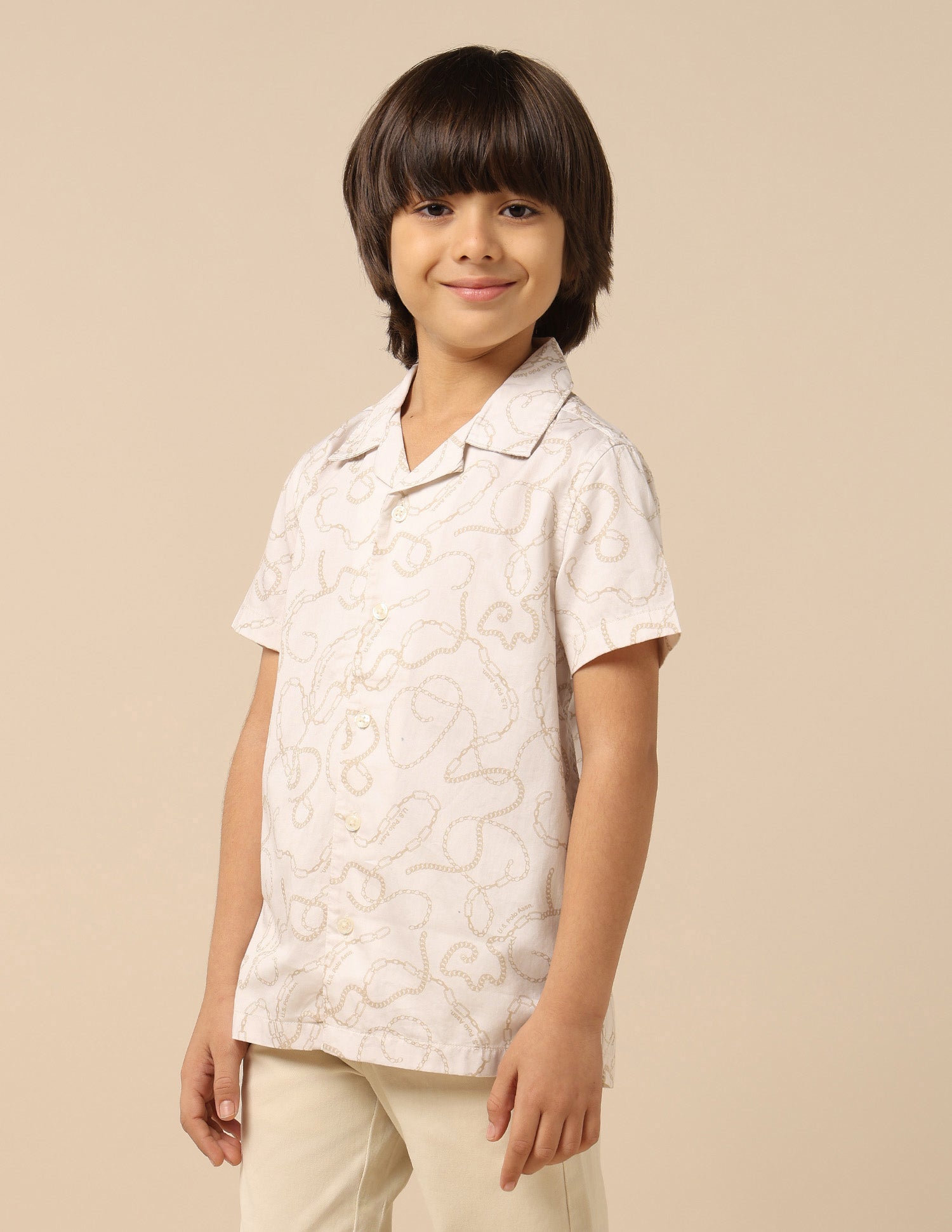 Boys All Over Printed Satin Shirt Off White - U.S. POLO ASSN. | Large