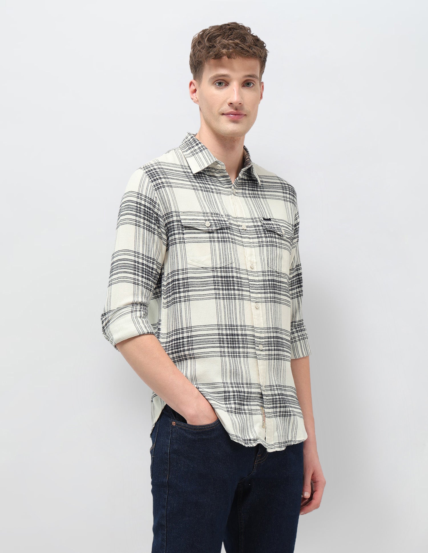 Tartan Checked Slim Fit Shirt Off White - U.S. POLO ASSN. | Large