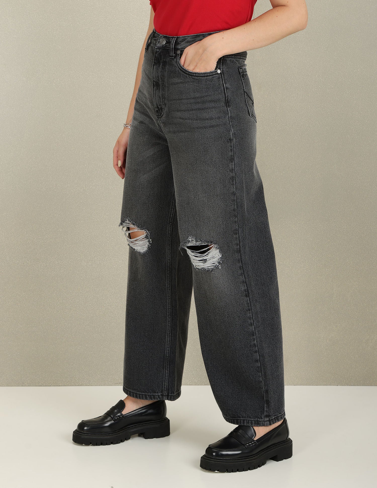 Wide Leg High Rise Jeans Grey - U.S. Polo Assn. India | Large