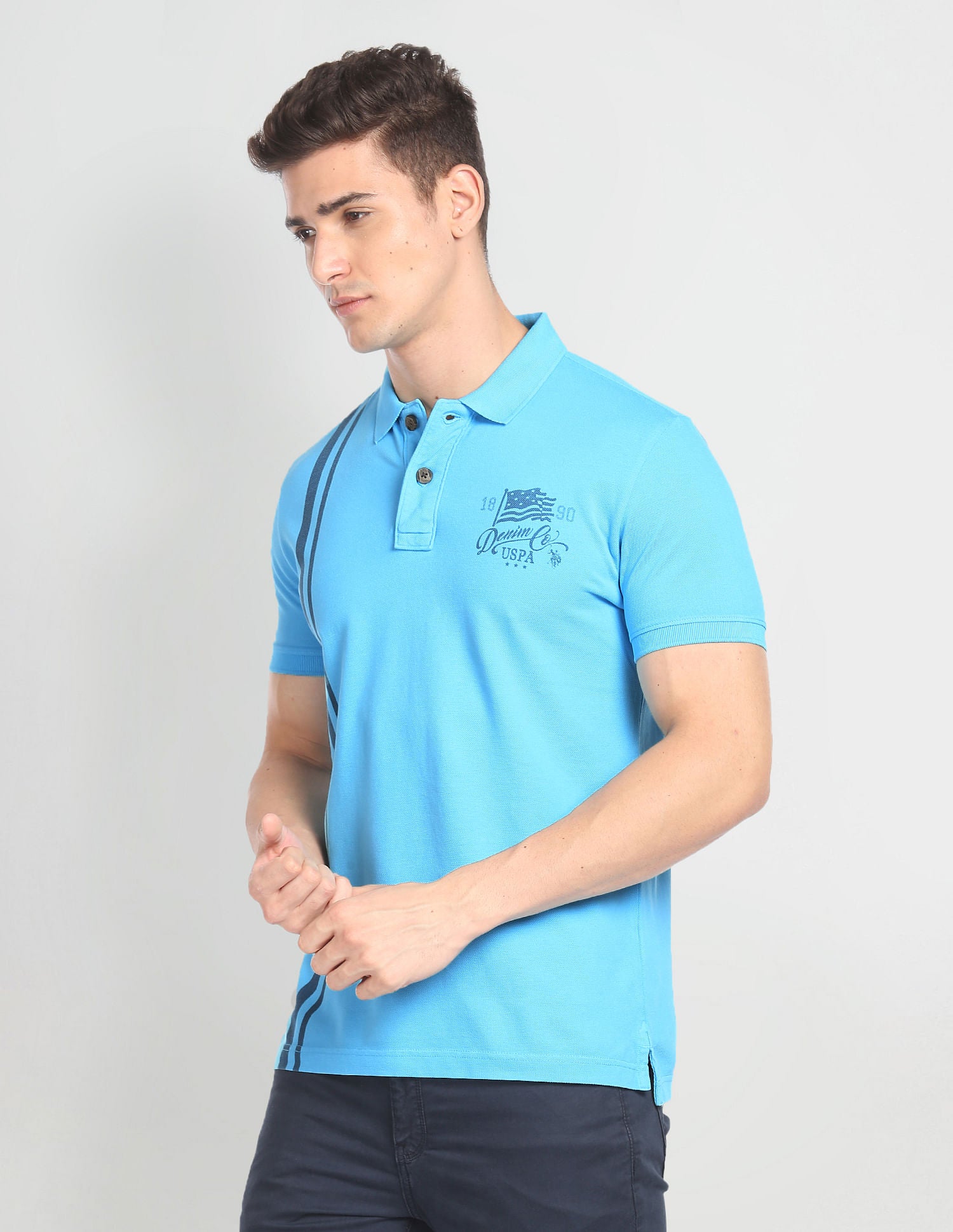 Vertical Stripe Cotton Polo Shirt Blue - U.S. POLO ASSN. | Large