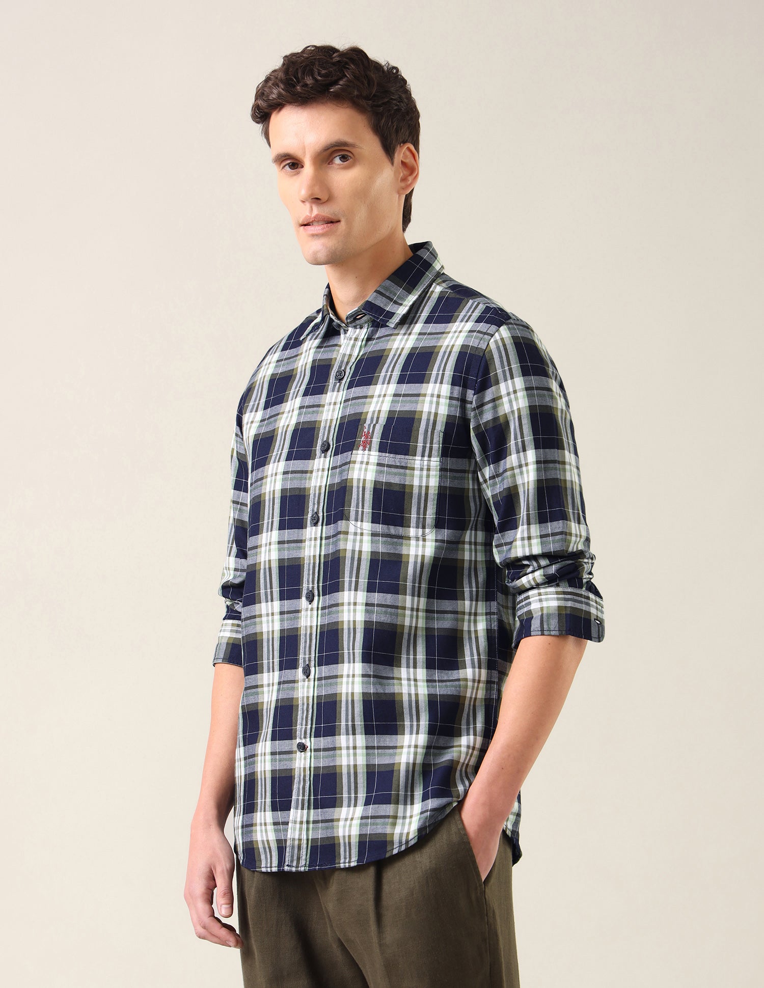 Plaid Checked Twill Shirt Green - U.S. Polo Assn. India | Large