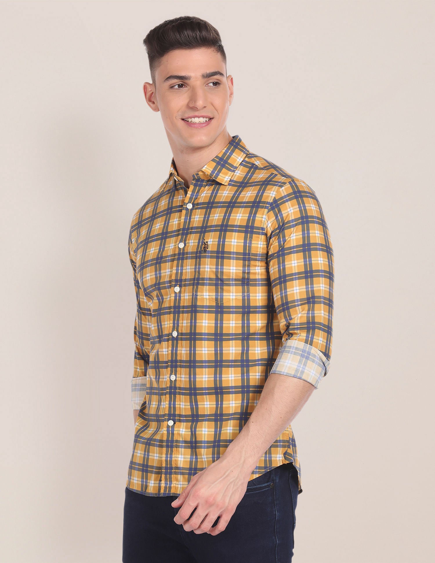Tartan Check Tailored Regular Fit Shirt Mustard - U.S. Polo Assn. India | Large
