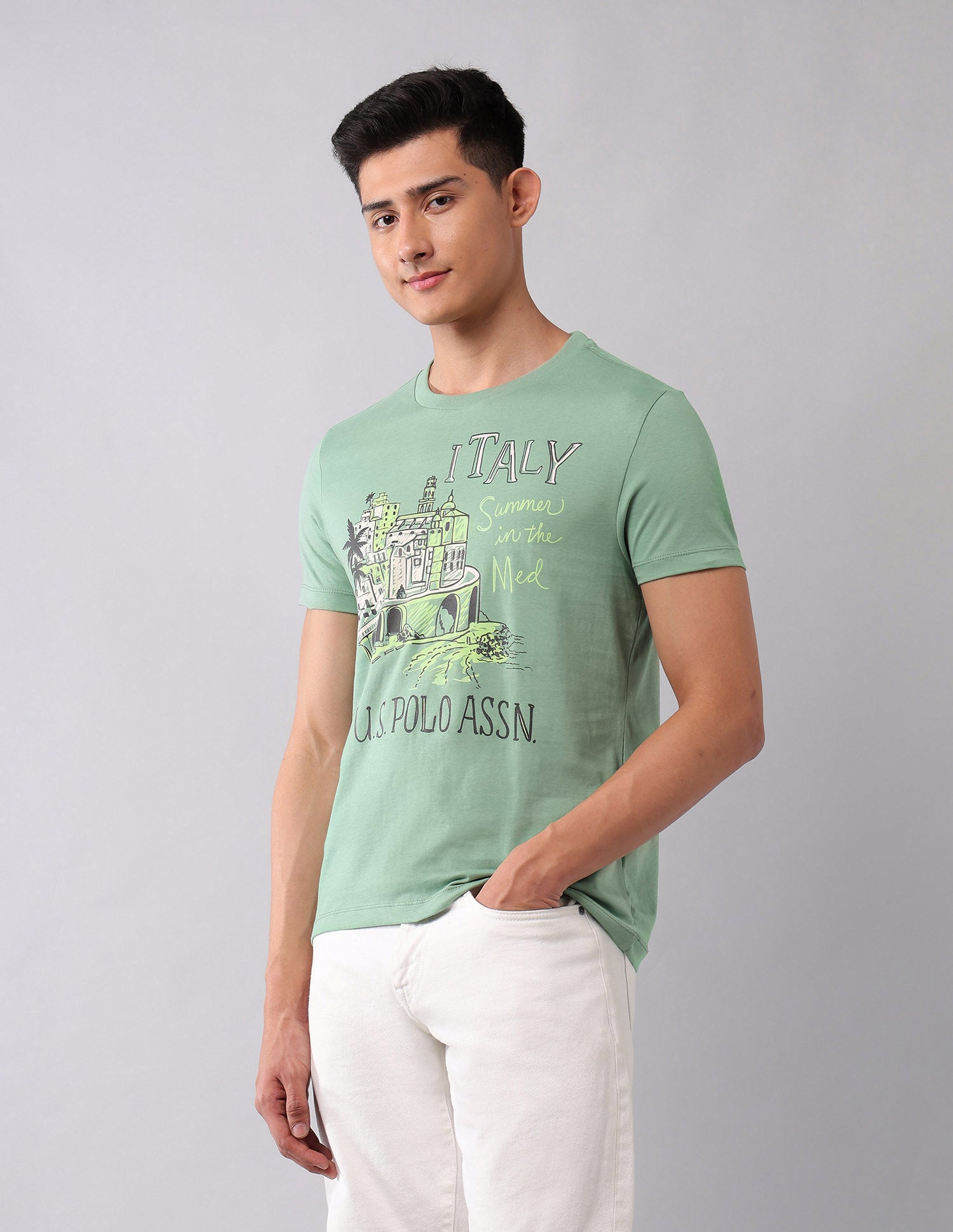 Muscle Fit Graphic Printed T-Shirt Light Green - U.S. Polo Assn. India | Large
