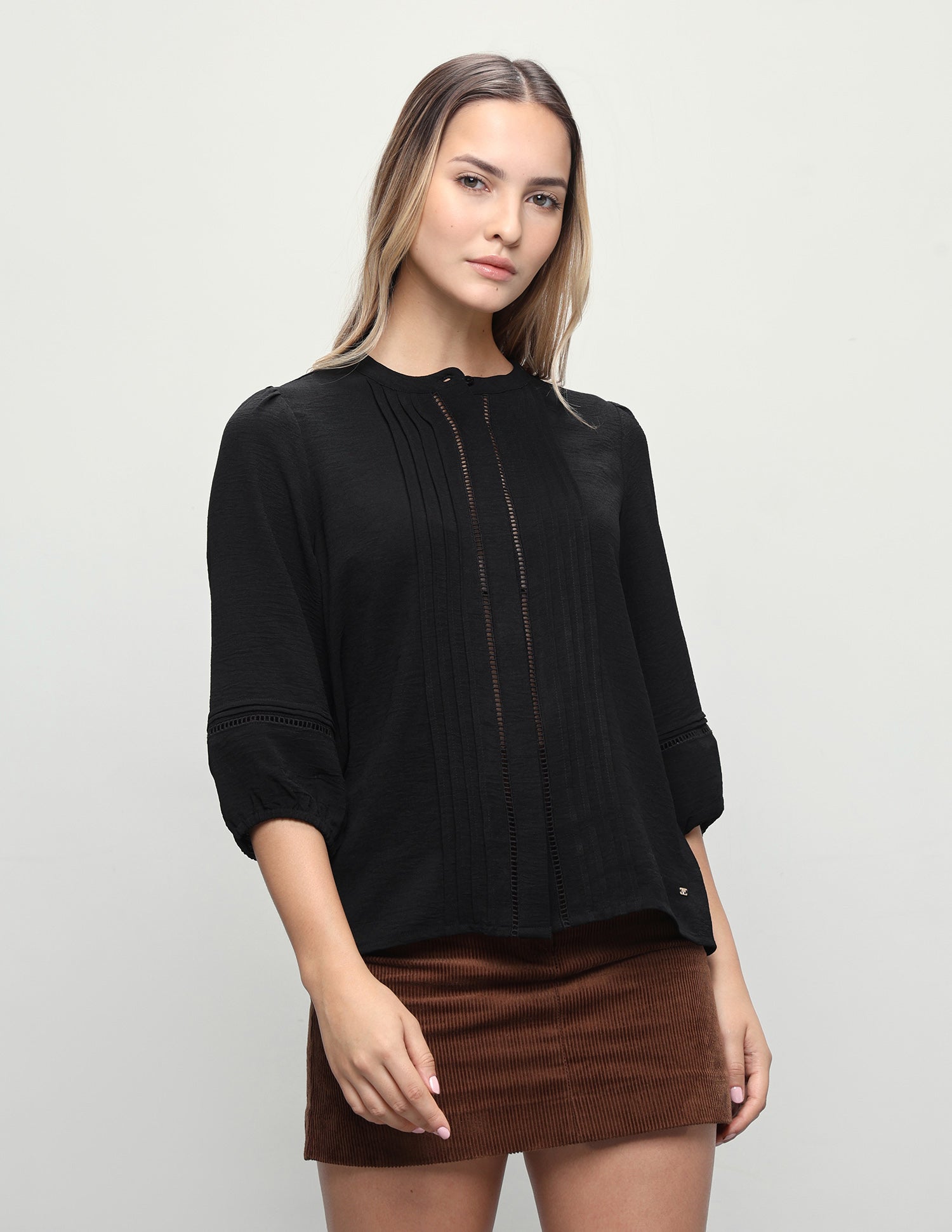 Band Collar Puff Sleeve Top Black - U.S. Polo Assn. India | Large