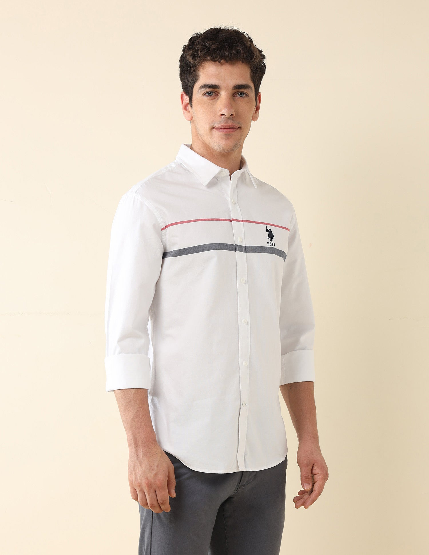 Tailored Fit Horizontal Striped Shirt White - U.S. POLO ASSN. | Large