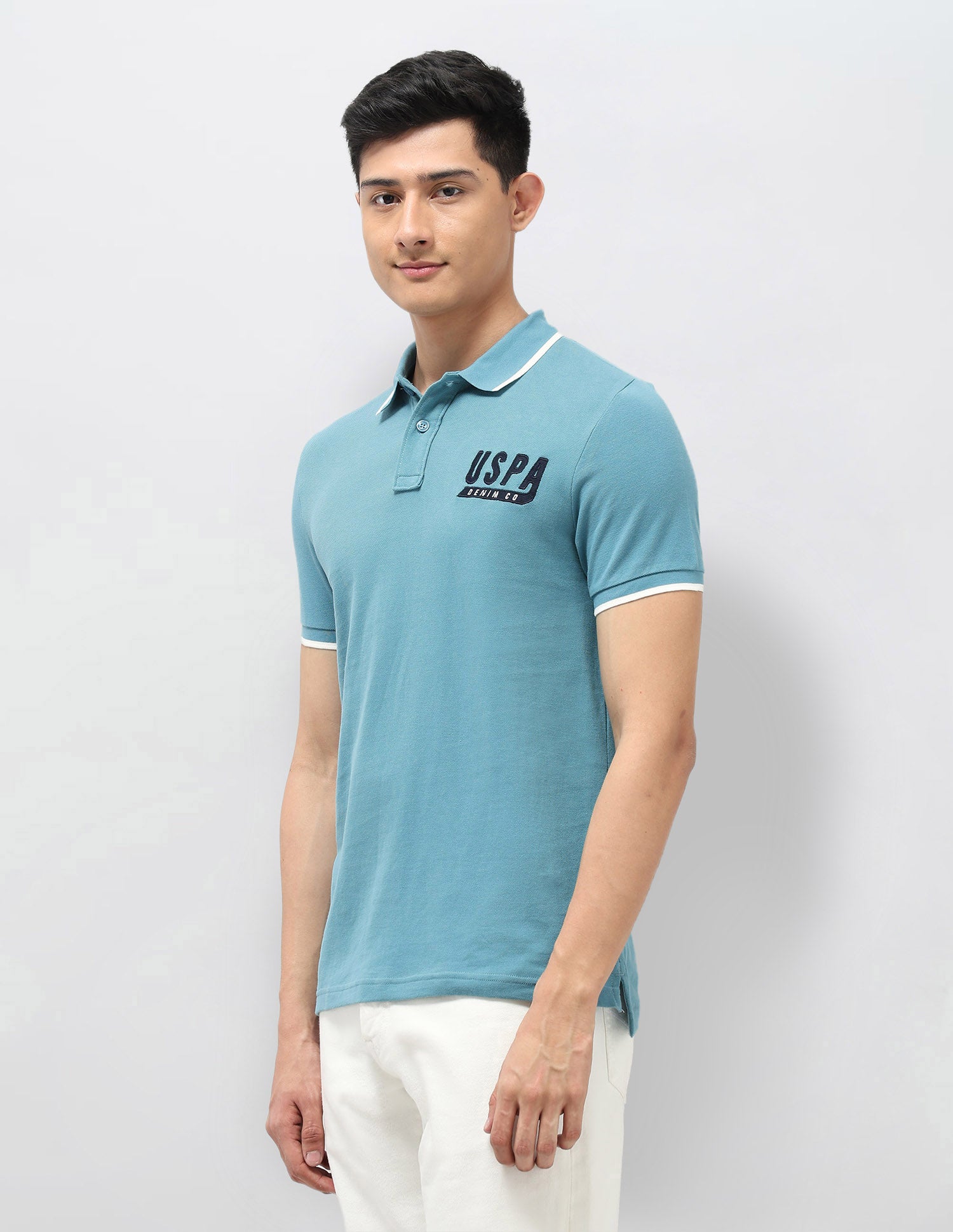 Pure Cotton Muscle Fit Polo Shirt Light Blue - U.S. Polo Assn. India | Large