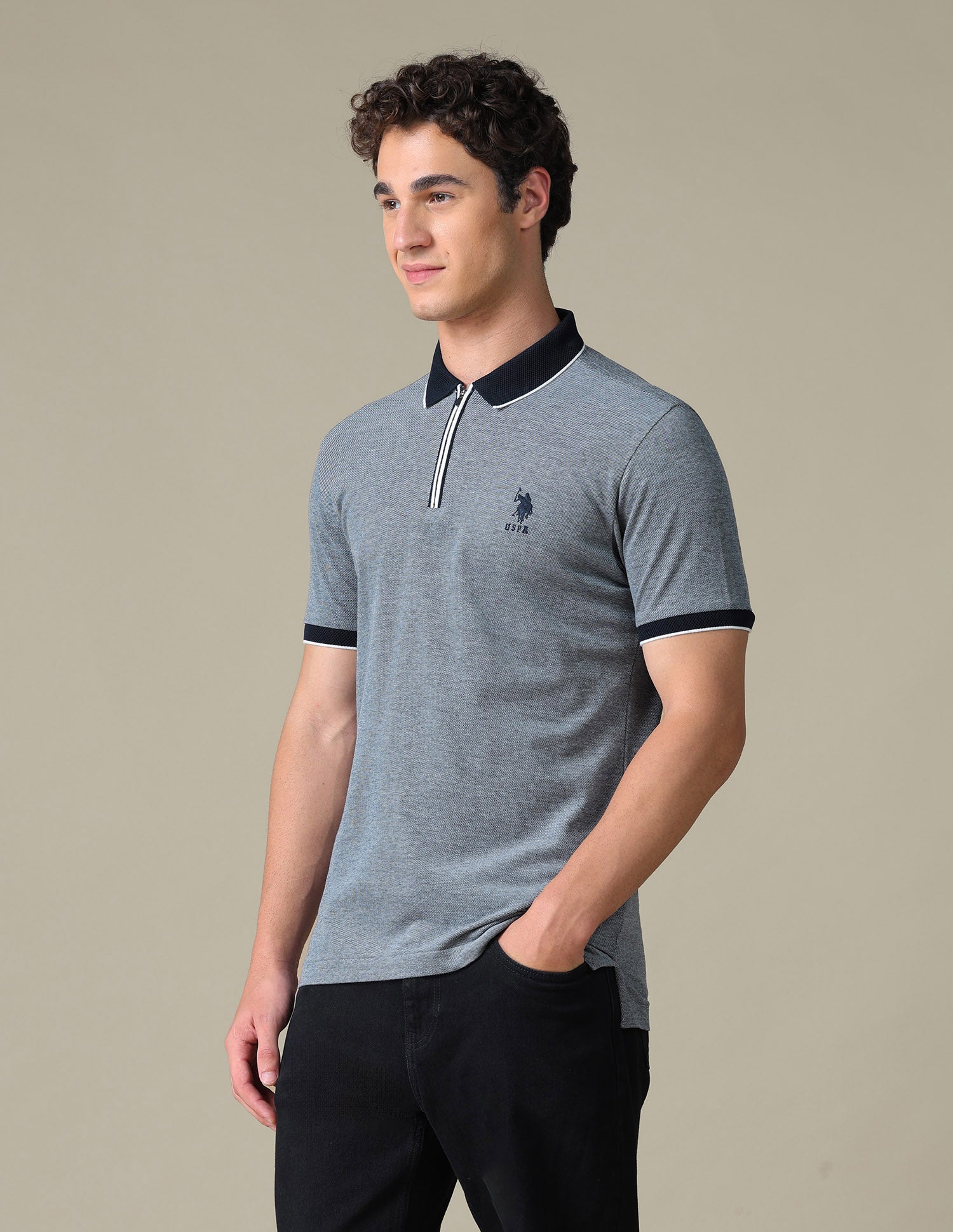 Heathered Regular Fit Polo Shirt Navy - U.S. Polo Assn. India | Large