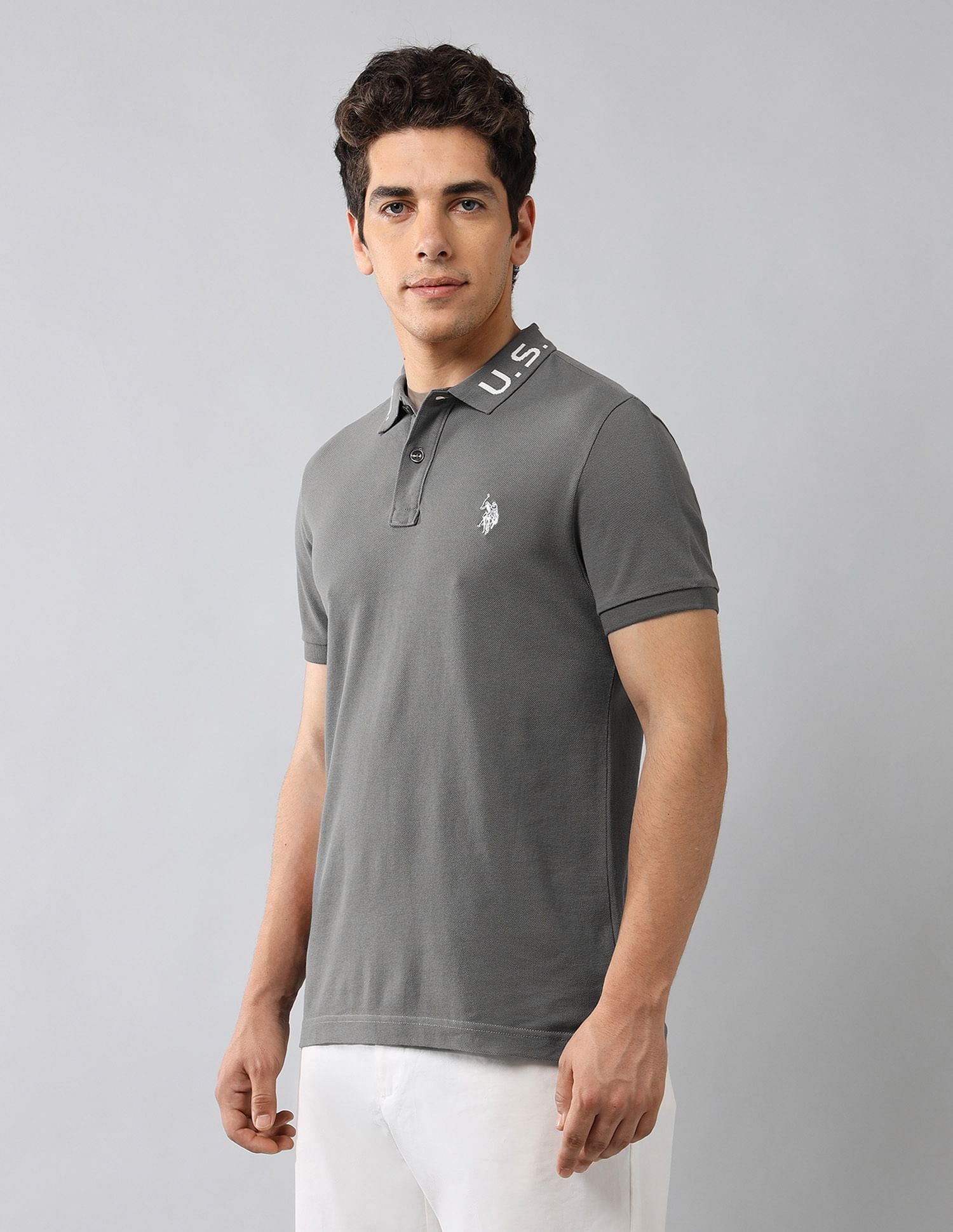 Brand Printed Muscle Fit Polo Shirt Dark Grey - U.S. POLO ASSN. | Large