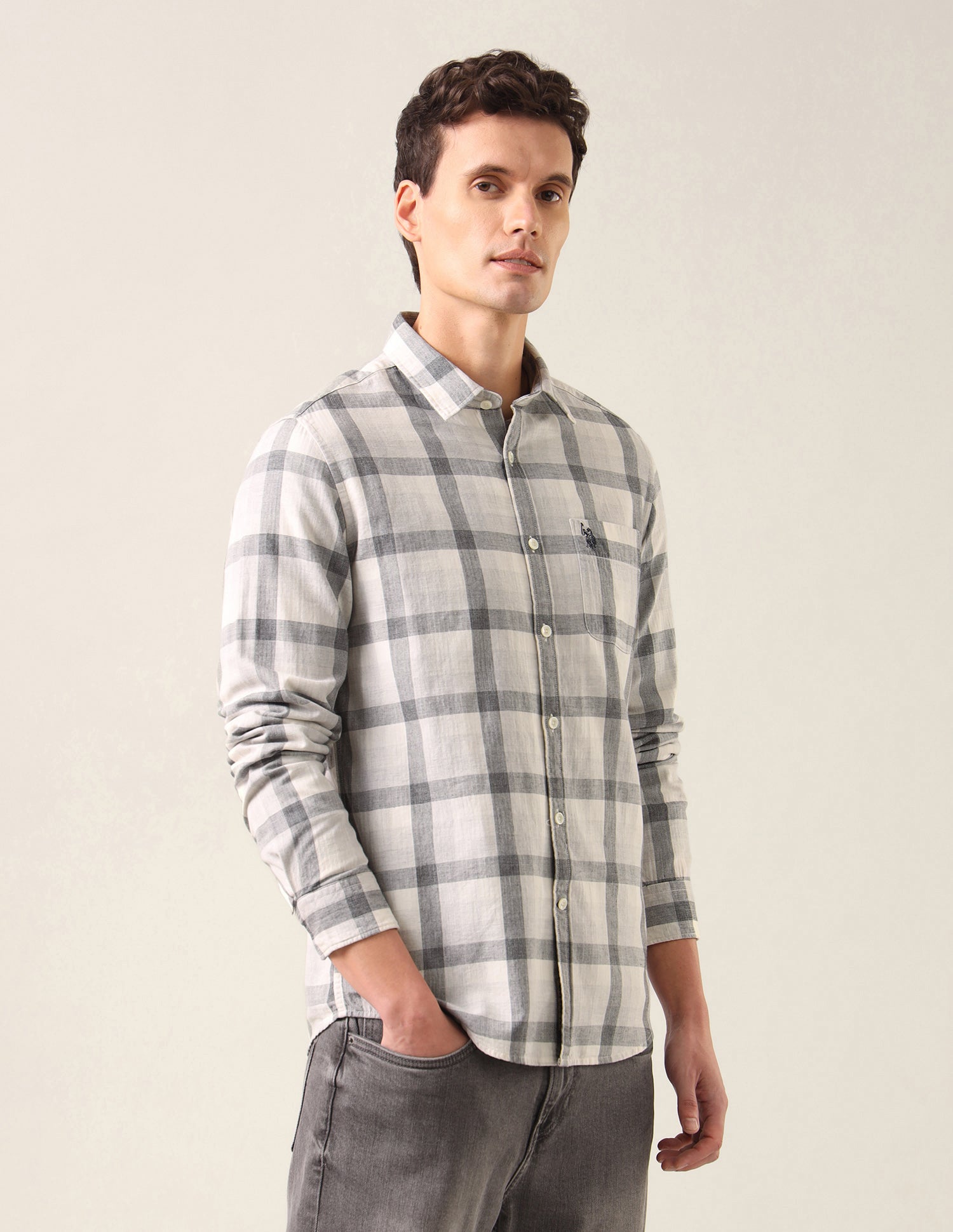 Grid Tattersall Checked Twill Shirt Grey - U.S. Polo Assn. India | Large