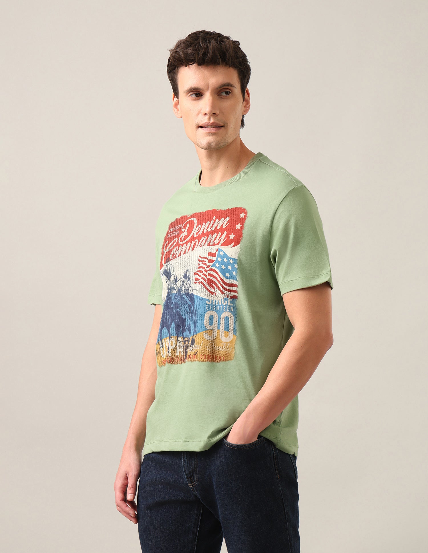 Graphic Brand Printed Regular Fit T-Shirt Light Green - U.S. Polo Assn. India | Large