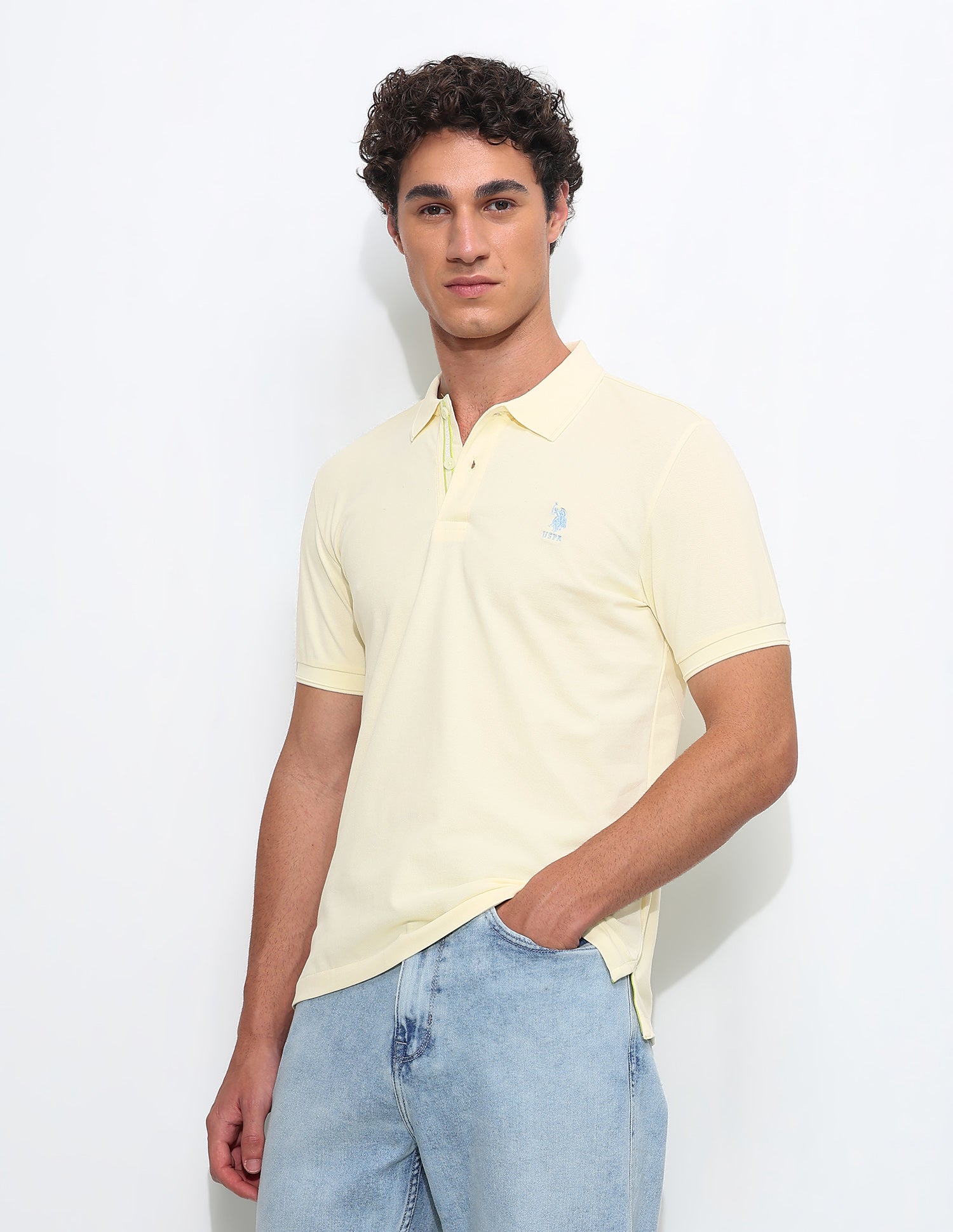 Solid Slim Fit Polo Shirt Yellow - U.S. Polo Assn. India | Large