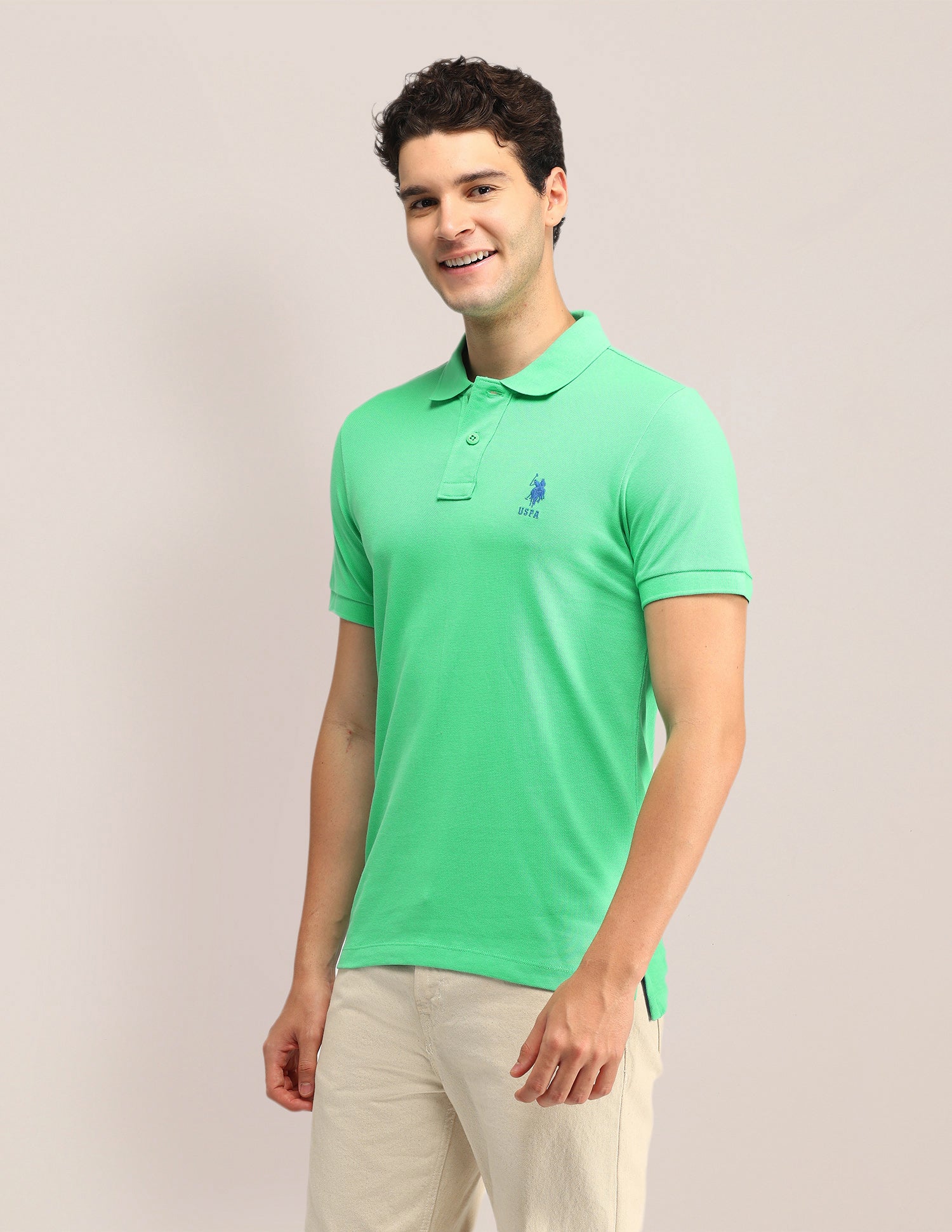 Textured Slim Fit Polo Shirt Green - U.S. Polo Assn. India | Large