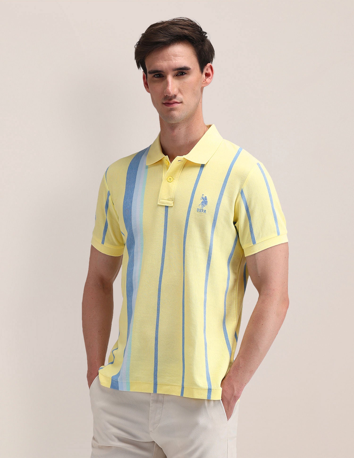 Slim Fit Vertical Striped Polo Shirt Yellow - U.S. Polo Assn. India | Large