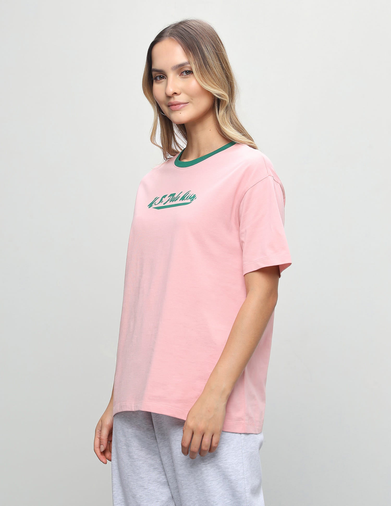 Brand Printed Oversized Fit T-Shirt Light Pink - U.S. Polo Assn. India | Large