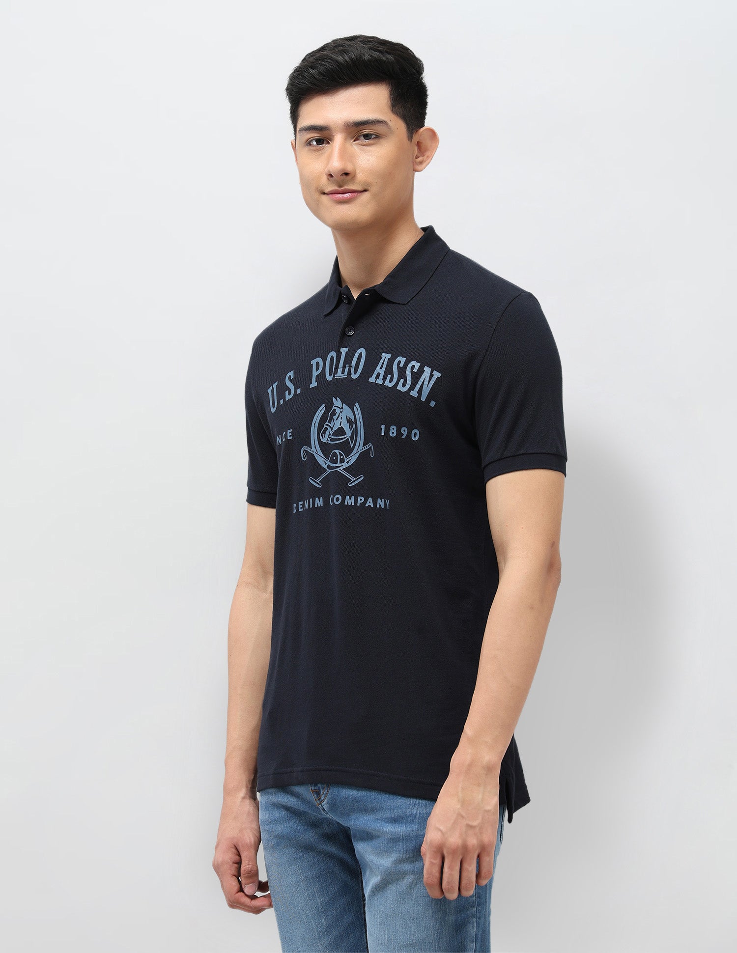 Graphic Printed Pure Cotton Polo Shirt Navy - U.S. POLO ASSN. | Large