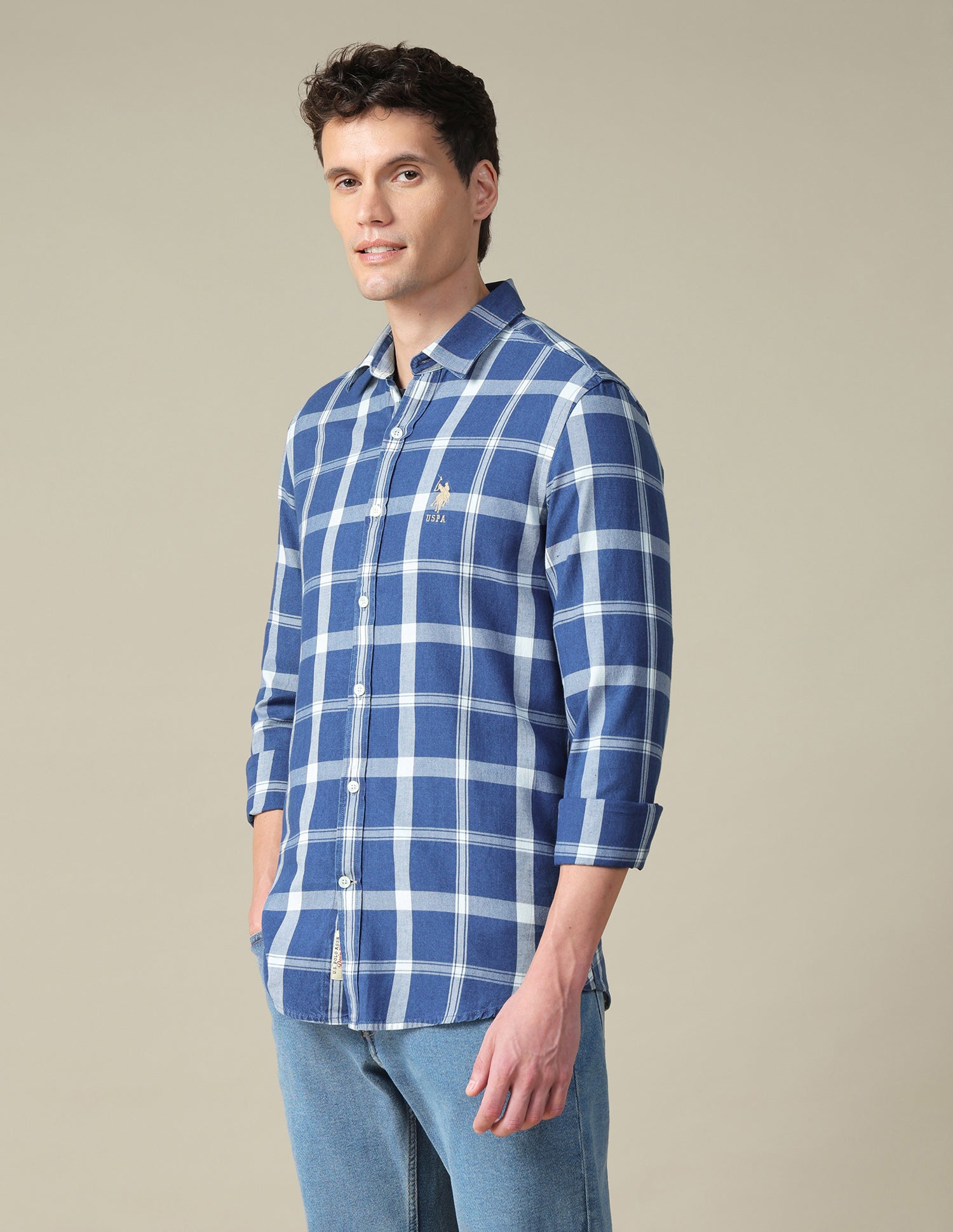 Grid Tattersall Checked Twill Shirt Indigo - U.S. Polo Assn. India | Large