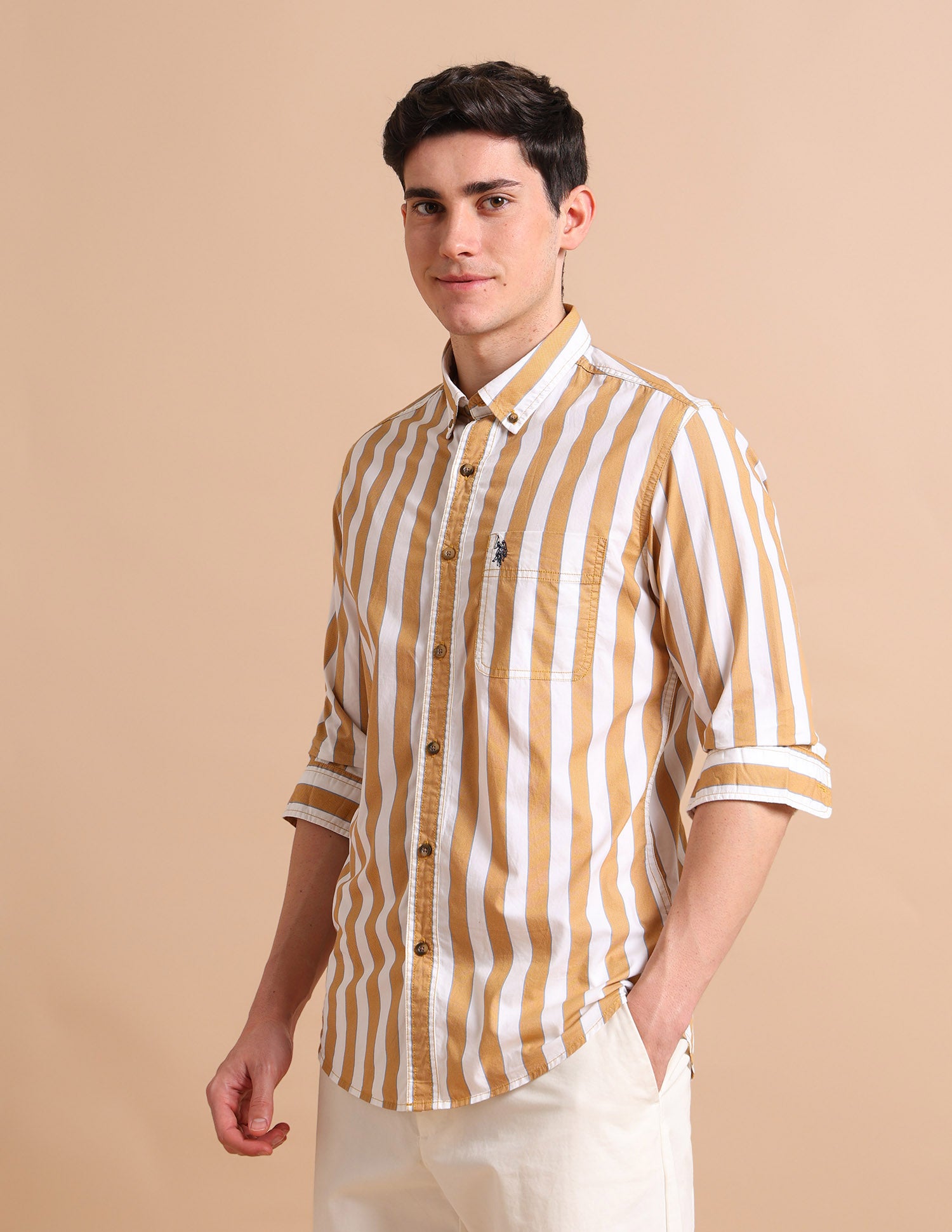 Bold Stripe Twill Shirt Mustard - U.S. POLO ASSN. | Large