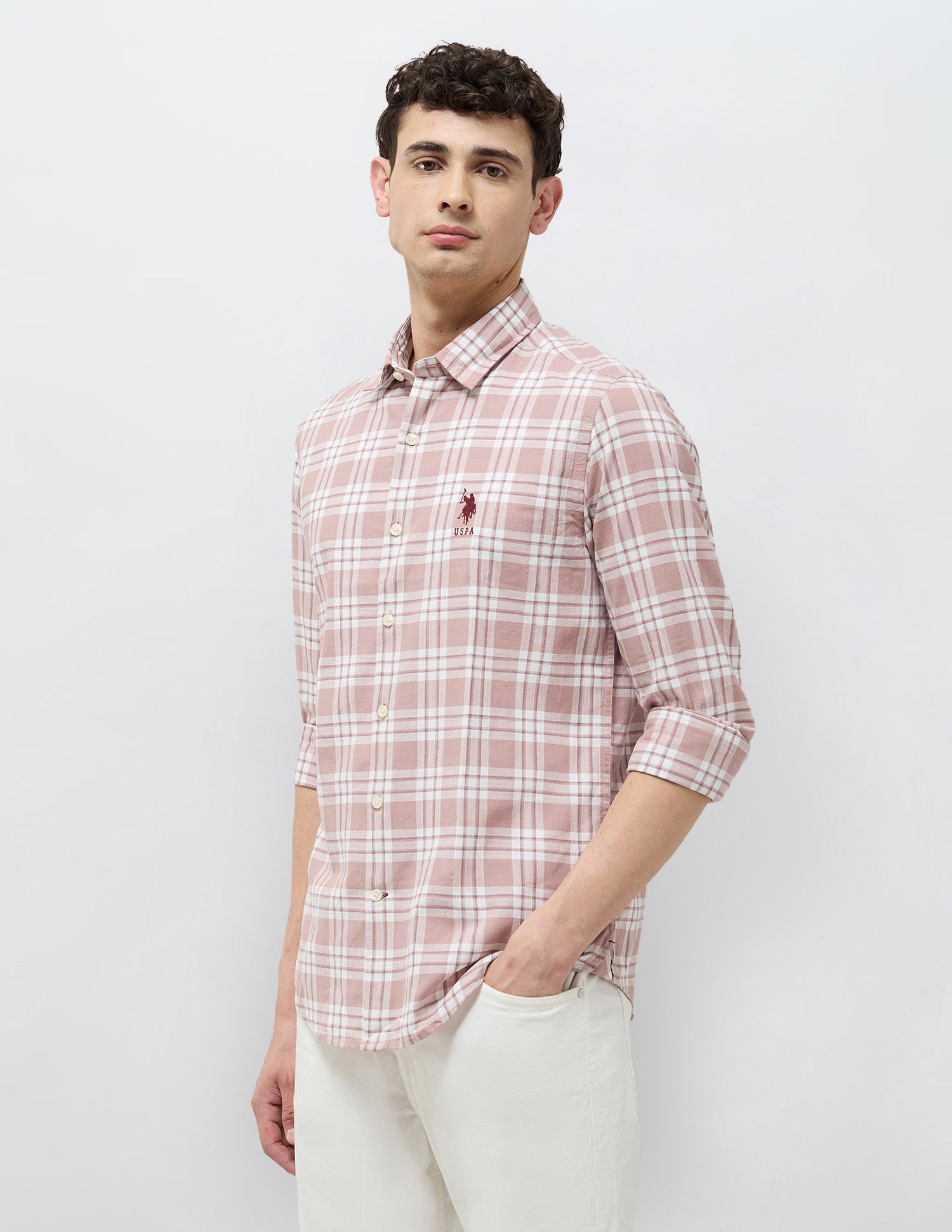 Grid Tattersall Checked Regular Fit Shirt Pink - U.S. POLO ASSN. | Large