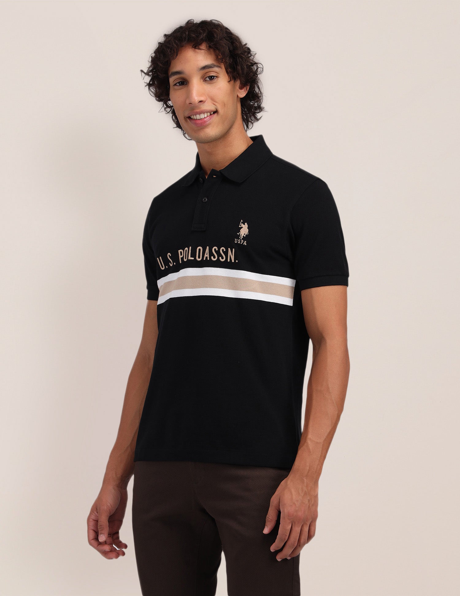 Horizontal Striped Cotton Polo Shirt Black - U.S. Polo Assn. India | Large