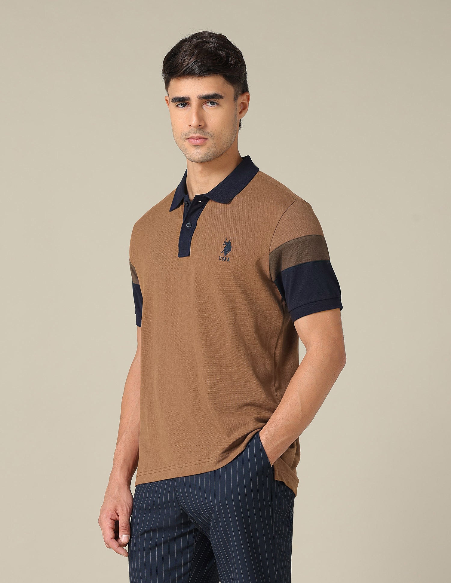 Solid Regular Fit Polo Shirt Light Beige - U.S. POLO ASSN. | Large