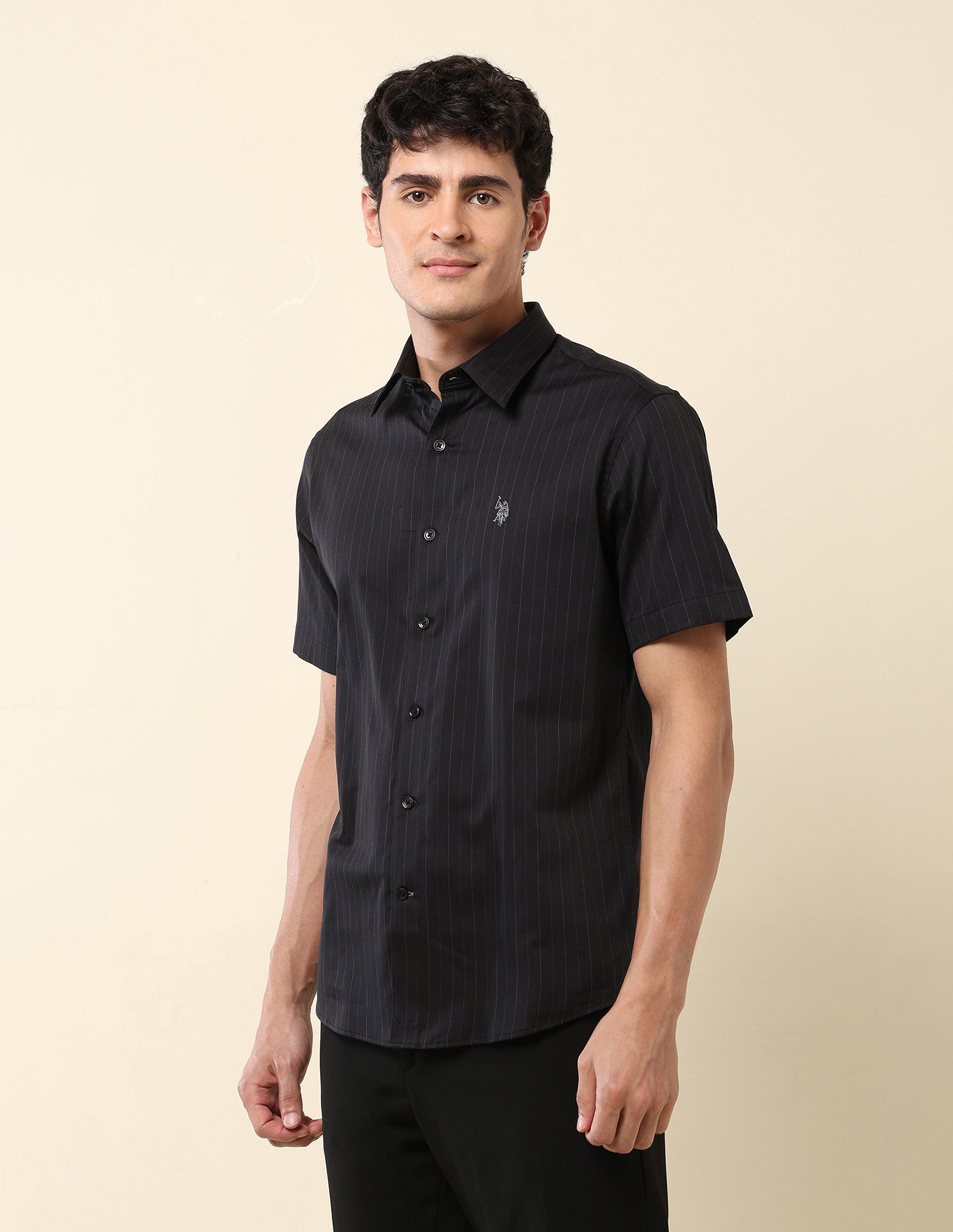 Pinstriped Tailored Fit Shirt Black - U.S. POLO ASSN. | Large