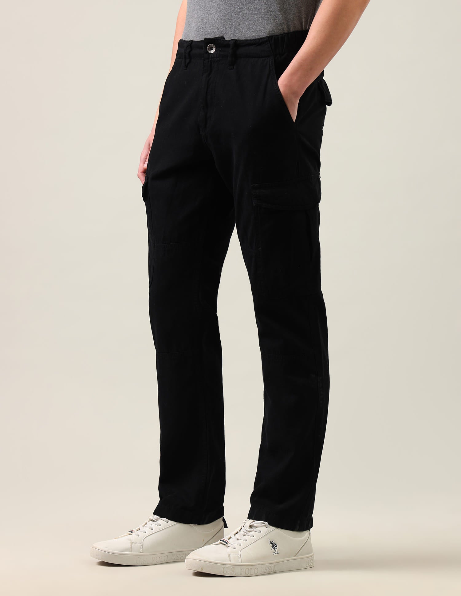 Harold Slim Straight Fit Mid Rise Cargos Black - U.S. Polo Assn. India | Large