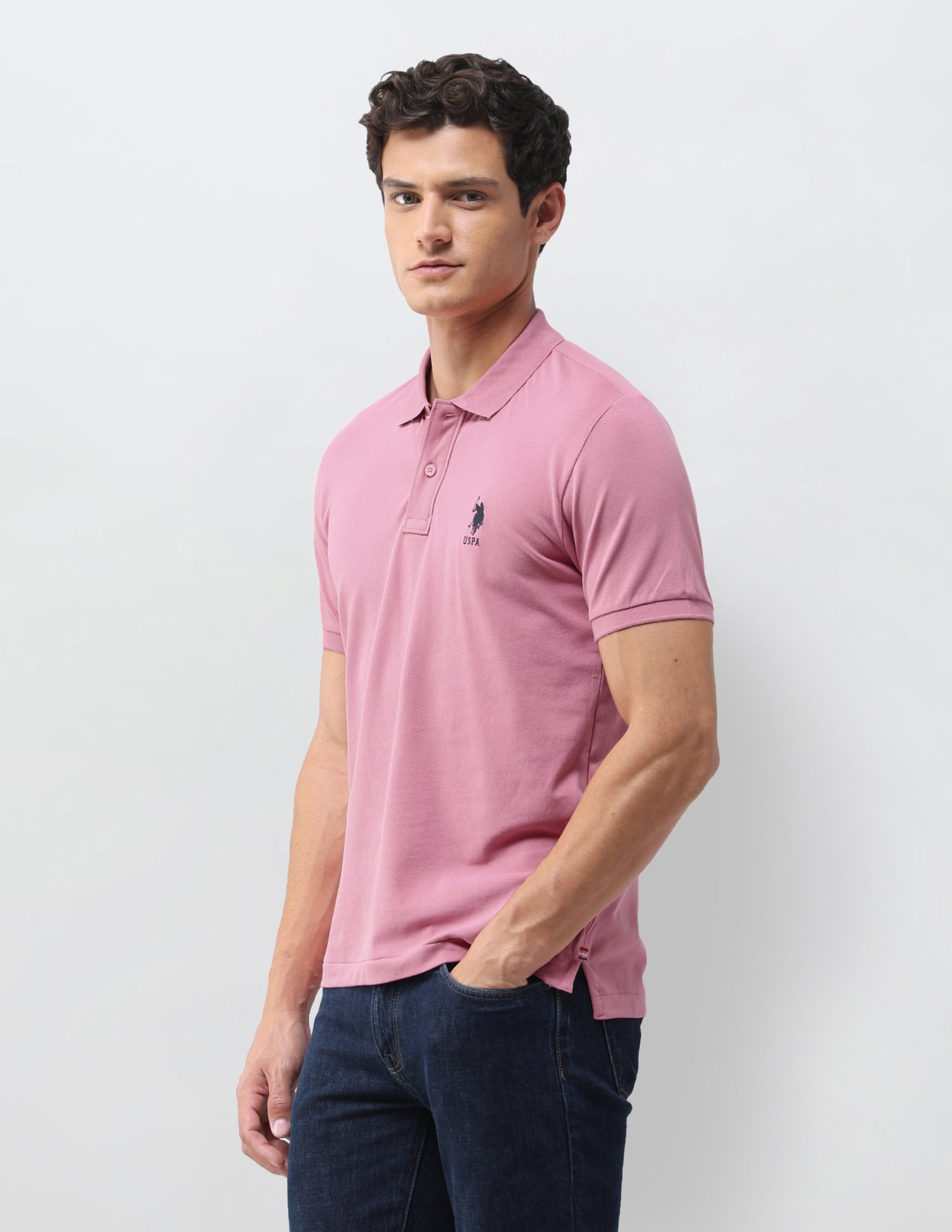Solid Slim Fit Polo Shirt Pink - U.S. Polo Assn. India | Large