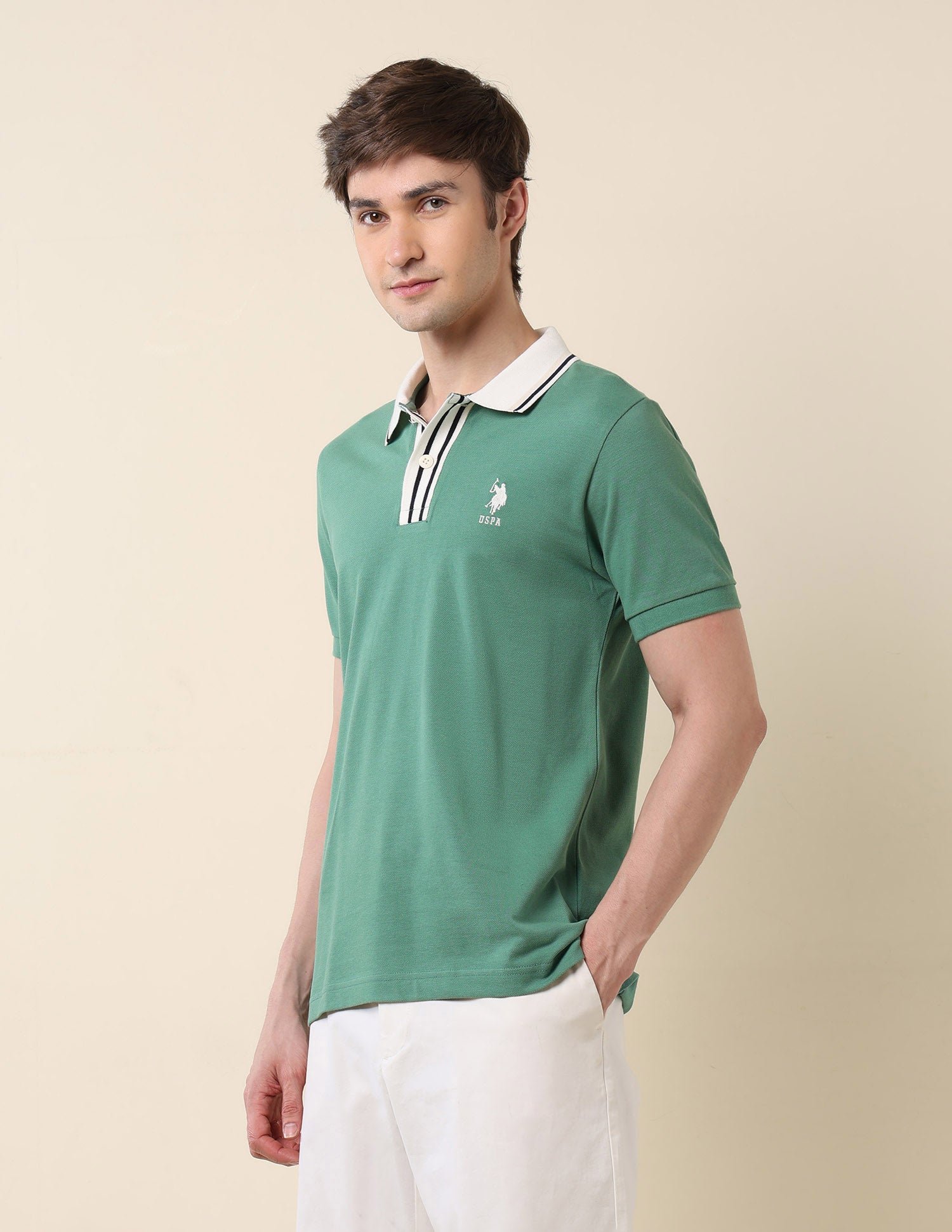Pure Cotton Slim Fit Classic Polo Shirt Green - U.S. Polo Assn. India | Large