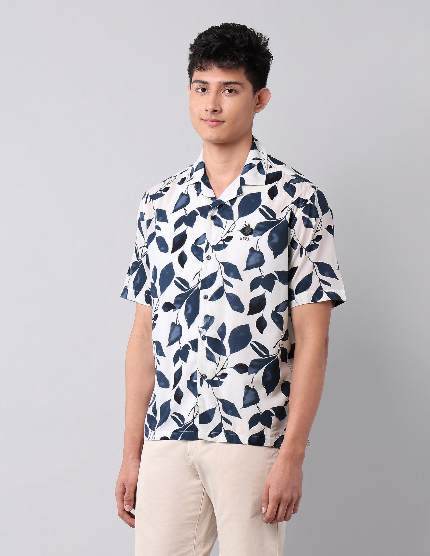 Relaxed Fit Tropical Printed Shirt Navy - U.S. Polo Assn. India | Large