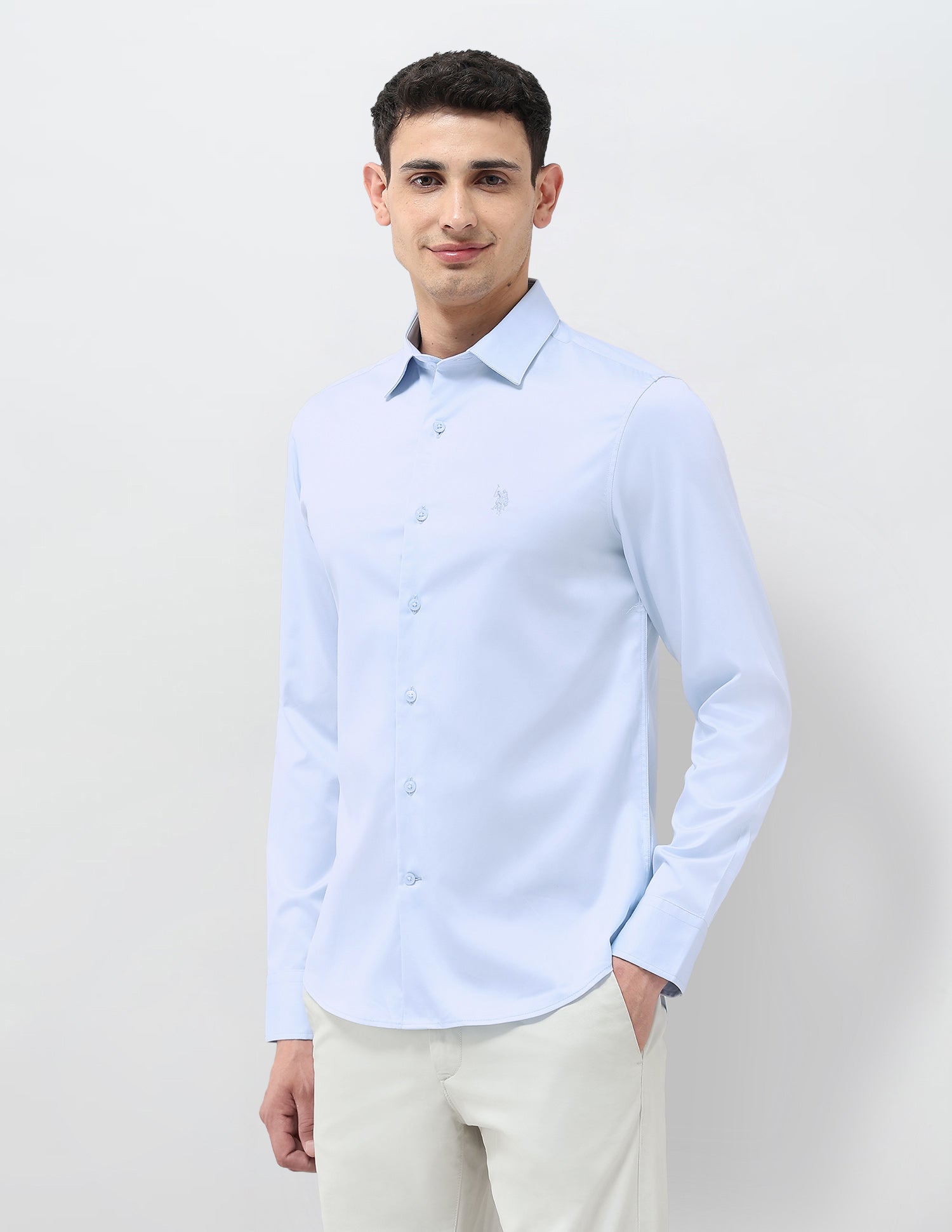 Tailored Fit Solid Shirt Light Blue - U.S. Polo Assn. India | Large