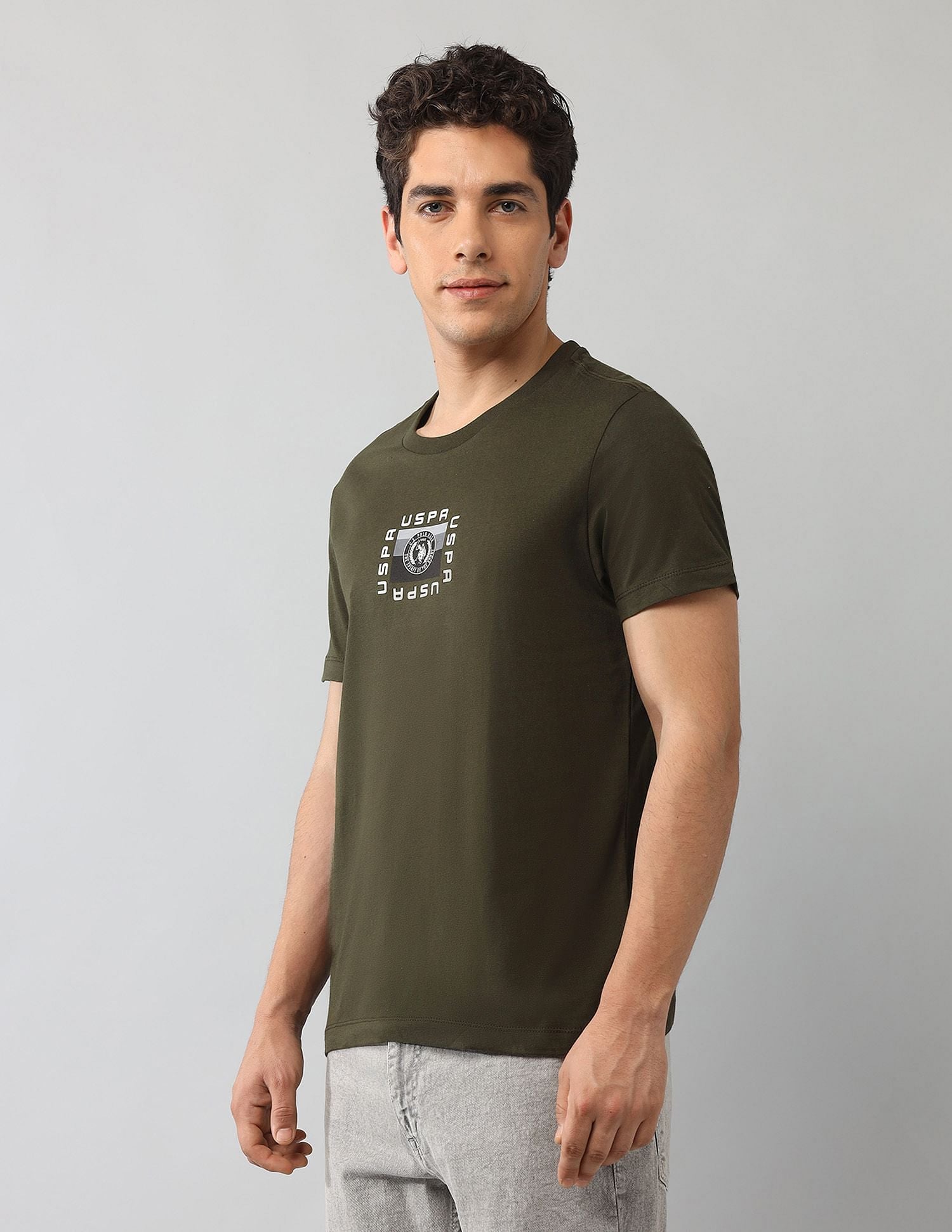 Muscle Fit Graphic Printed T-Shirt Olive - U.S. Polo Assn. India | Large