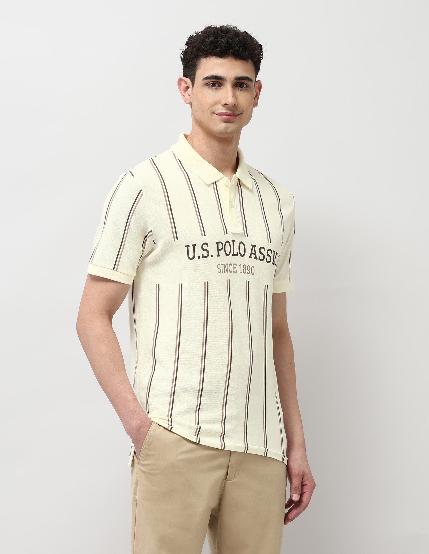 Slim Fit Vertical Striped Polo Shirt Off-white - U.S. Polo Assn. India | Large