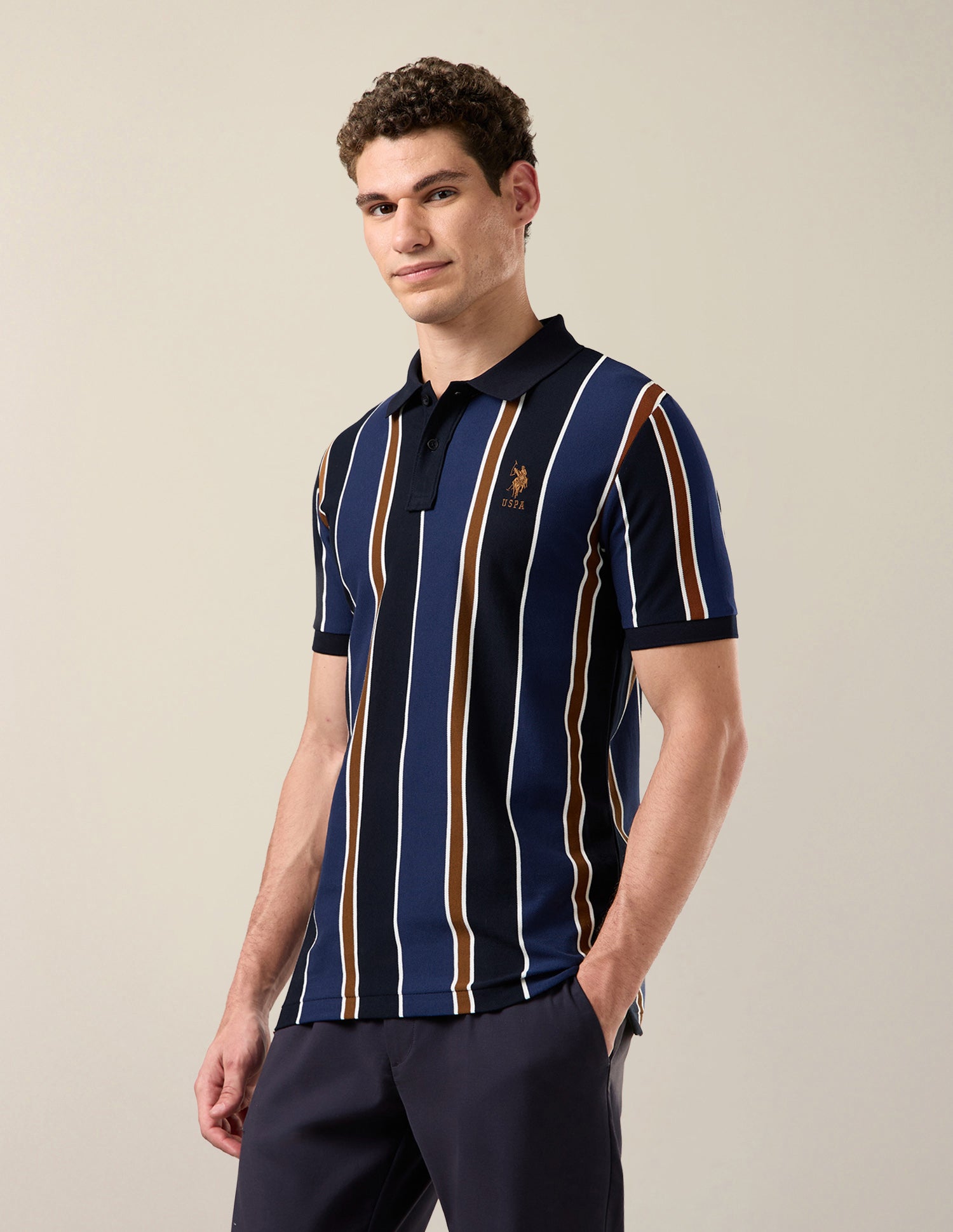 Vertical Striped Slim Fit Polo Shirt Blue - U.S. Polo Assn. India | Large