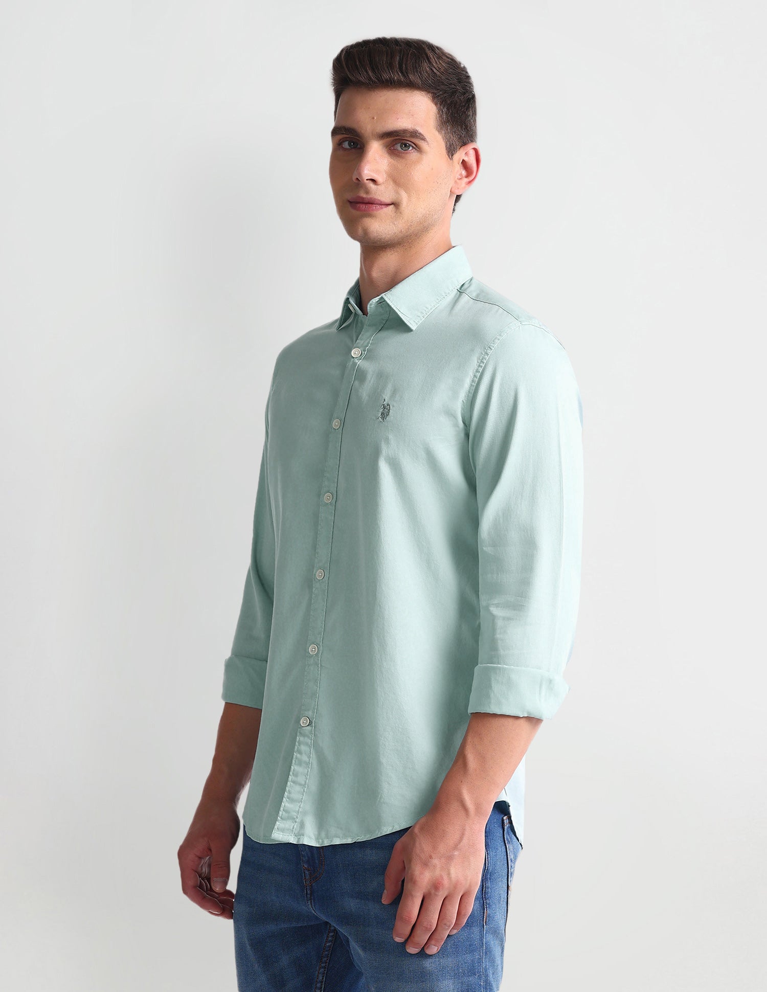 Spread Collar Slim Fit Shirt Aqua - U.S. POLO ASSN. | Large