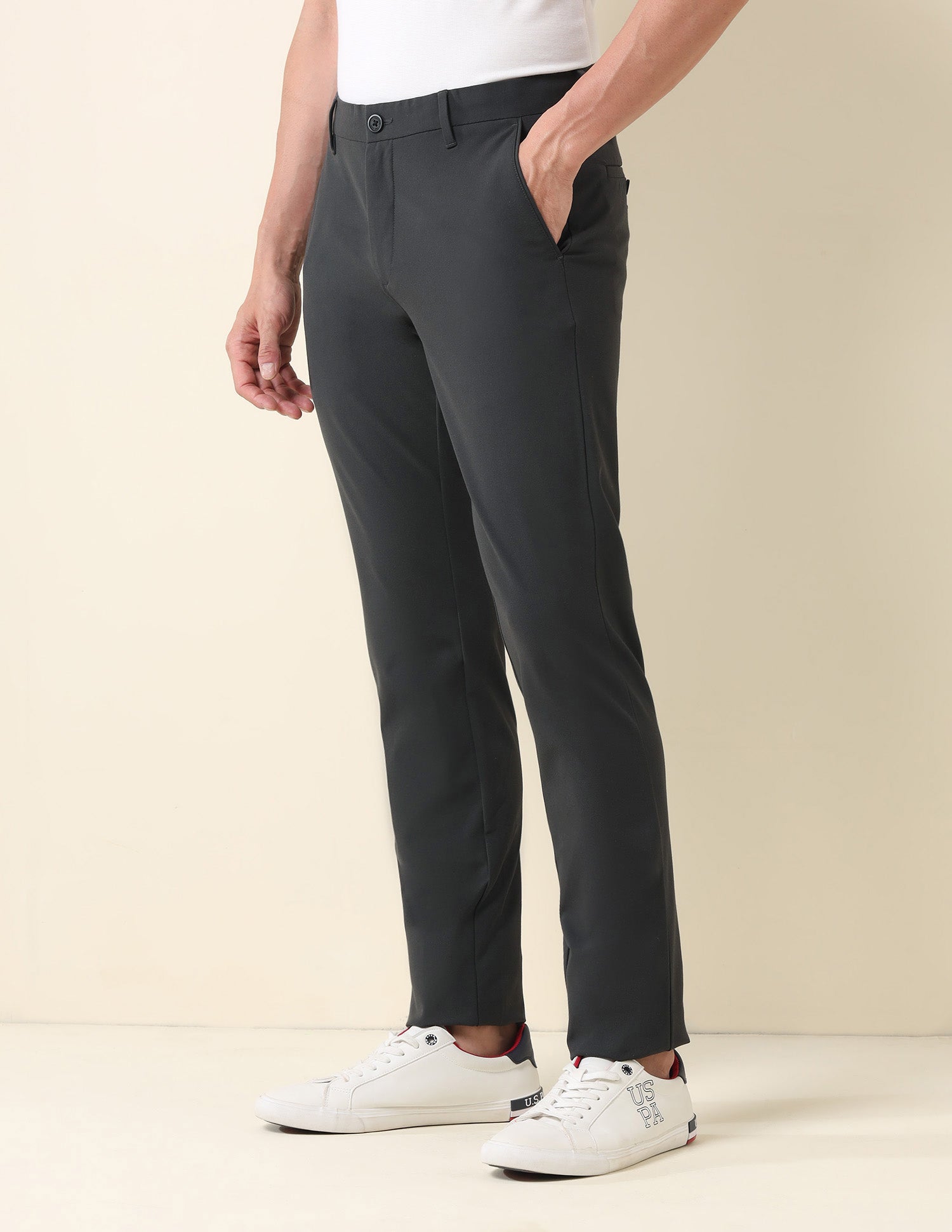 Austin Slim Fit Bi-Stretch Chinos Charcoal - U.S. POLO ASSN. | Large