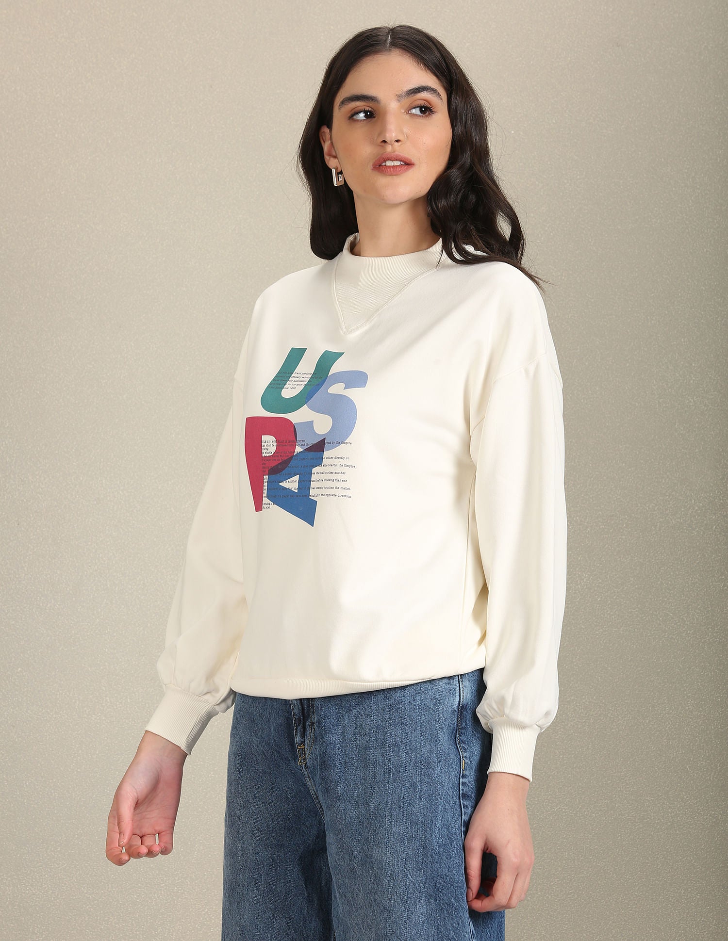 Mock Neck Brand Print Sweatshirt White - U.S. POLO ASSN. | Large
