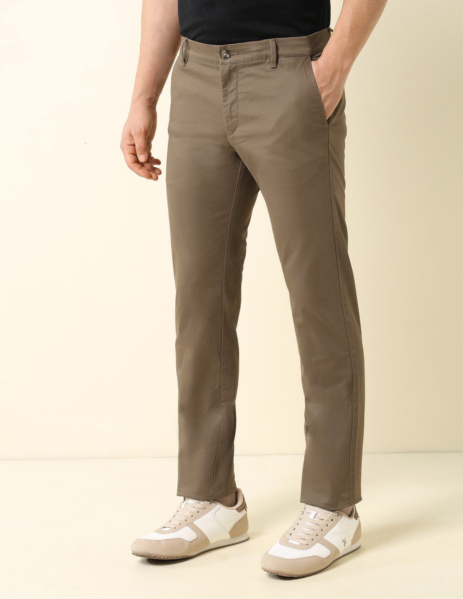 Denver Slim Fit Satin Print Trousers Brown - U.S. Polo Assn. India | Large