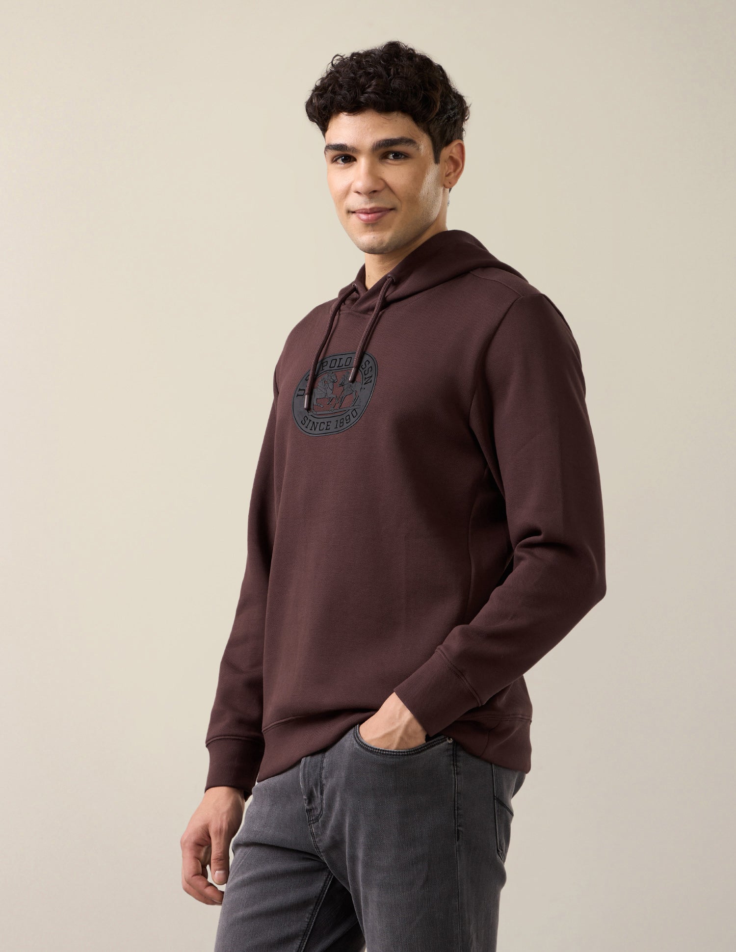Brand Embossed Regular Fit Sweatshirt Dark Brown - U.S. Polo Assn. India | Large