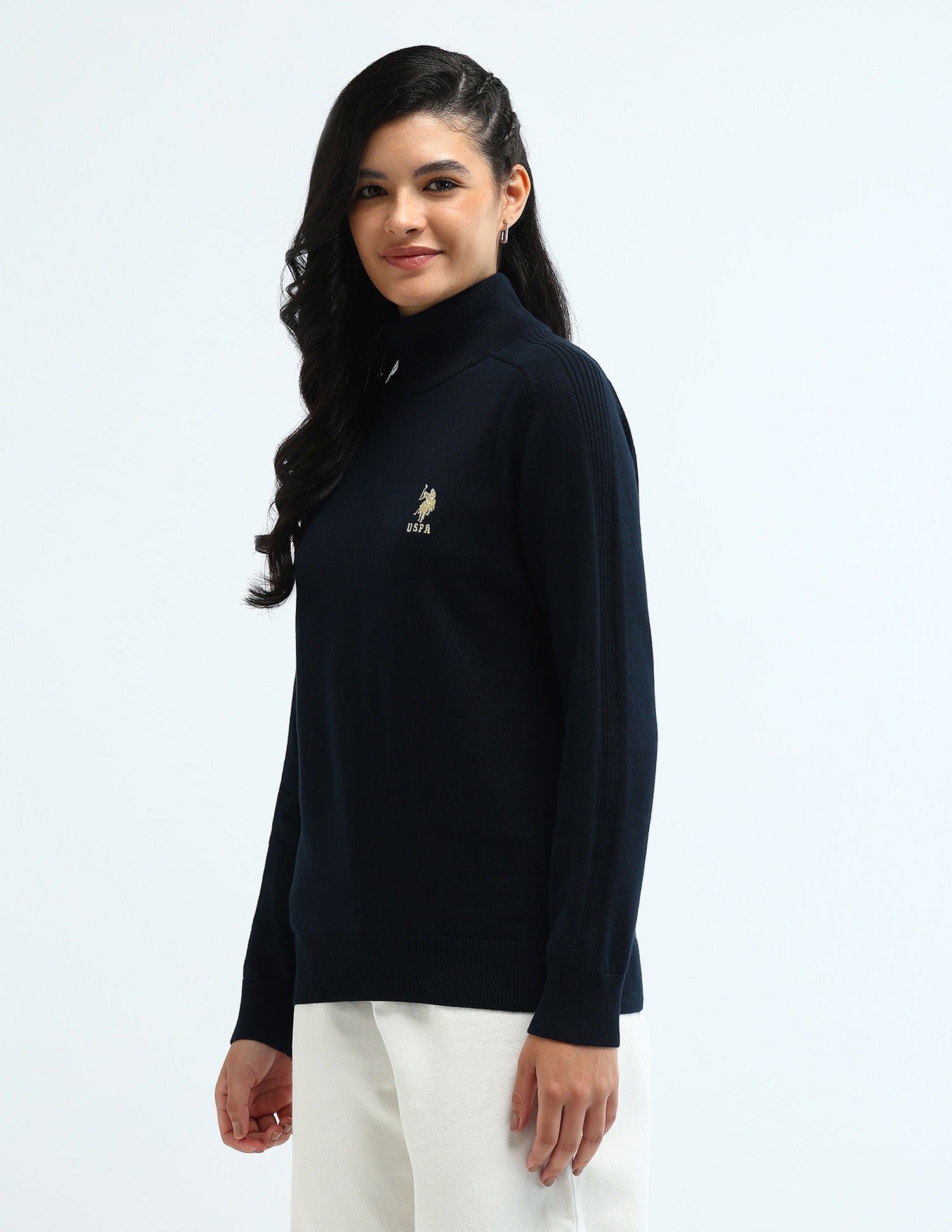 High Neck Cotton Sweater Navy - U.S. Polo Assn. India | Large