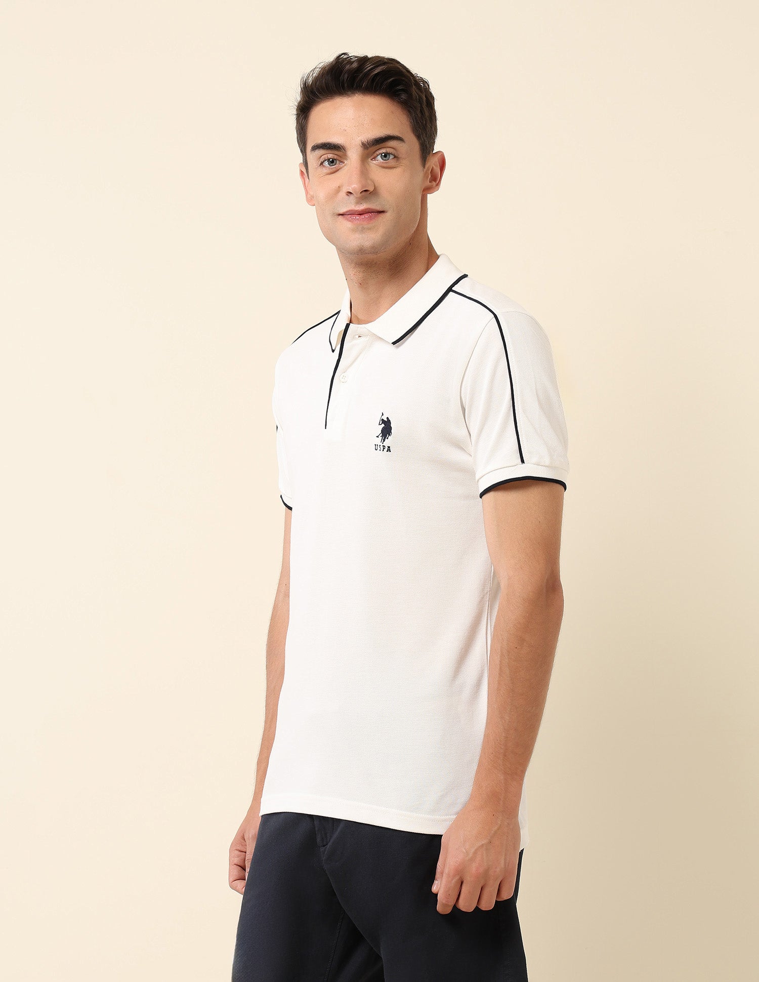 Slim Fit Solid Polo Shirt White - U.S. Polo Assn. India | Large